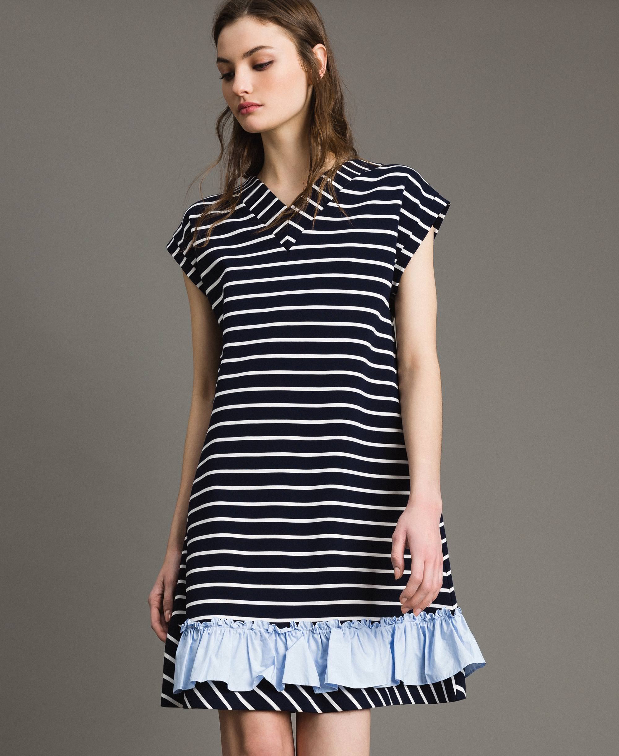 Robe Revers Rayé Contraste Droit