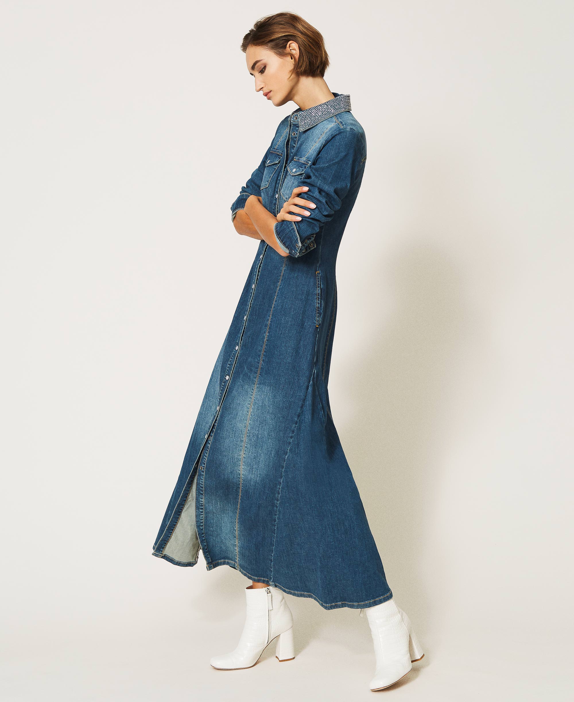 Abito lungo in jeans con borchie Donna Blu TWINSET Milano
