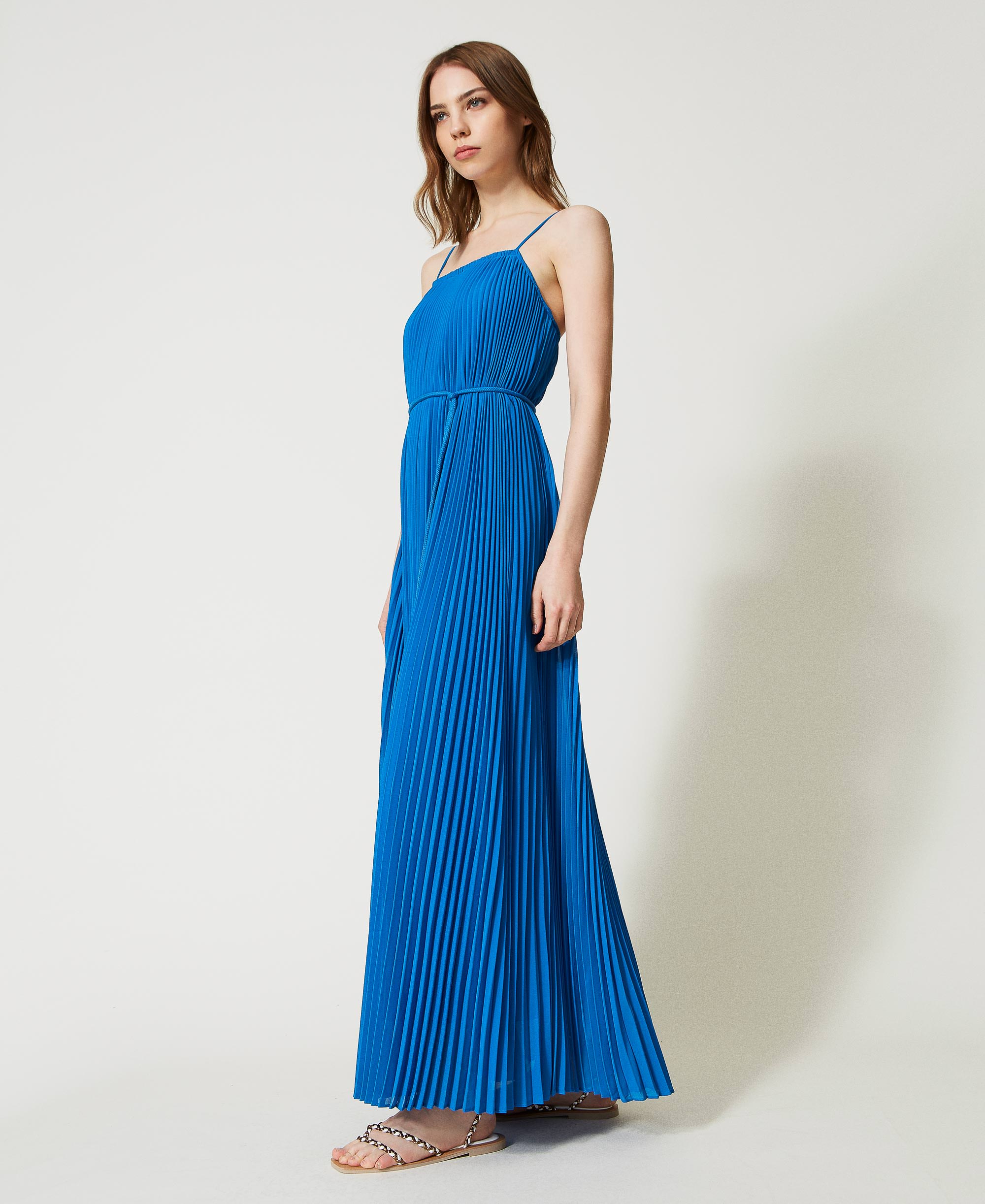 pleated tie belt dress