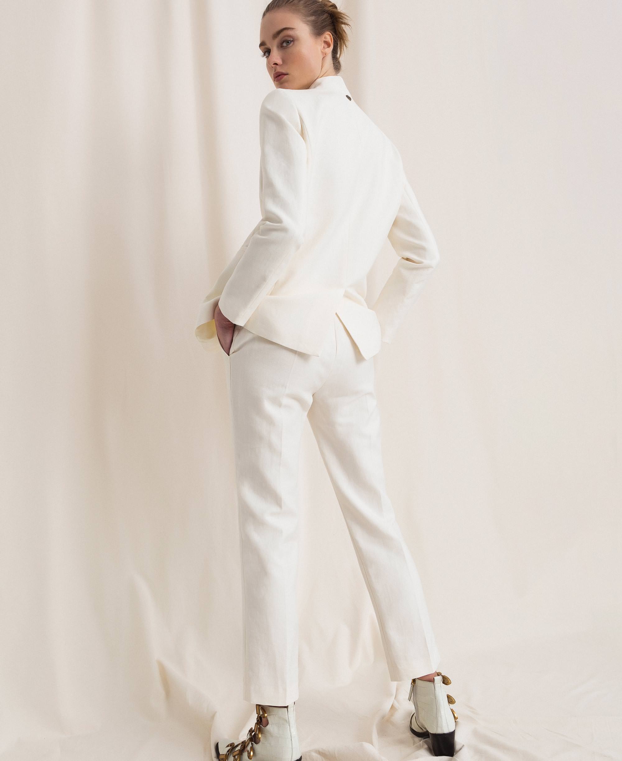 Pantaloni a sigaretta in misto lino Donna, Bianco | TWINSET Milano