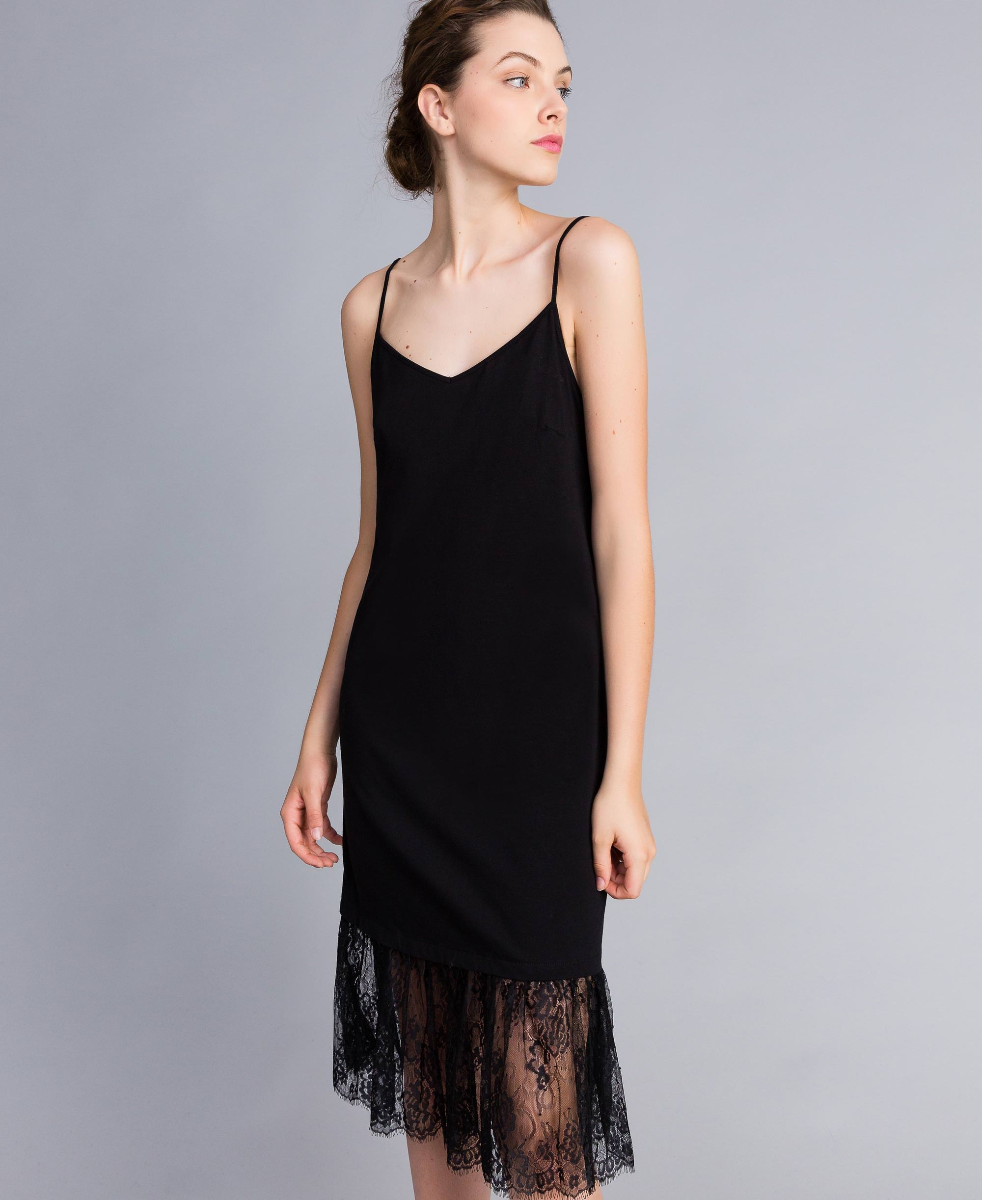 Jersey slip dress with lace