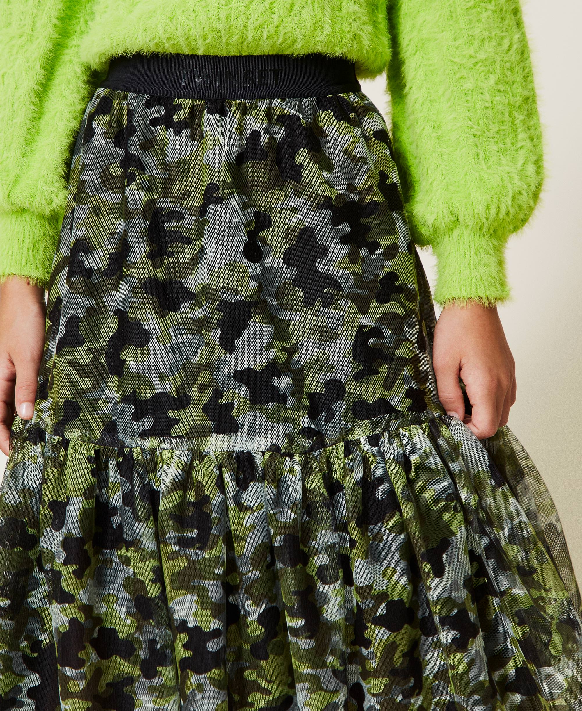 Silk Cloth Print X Nylon Tulle Skirt main image 1