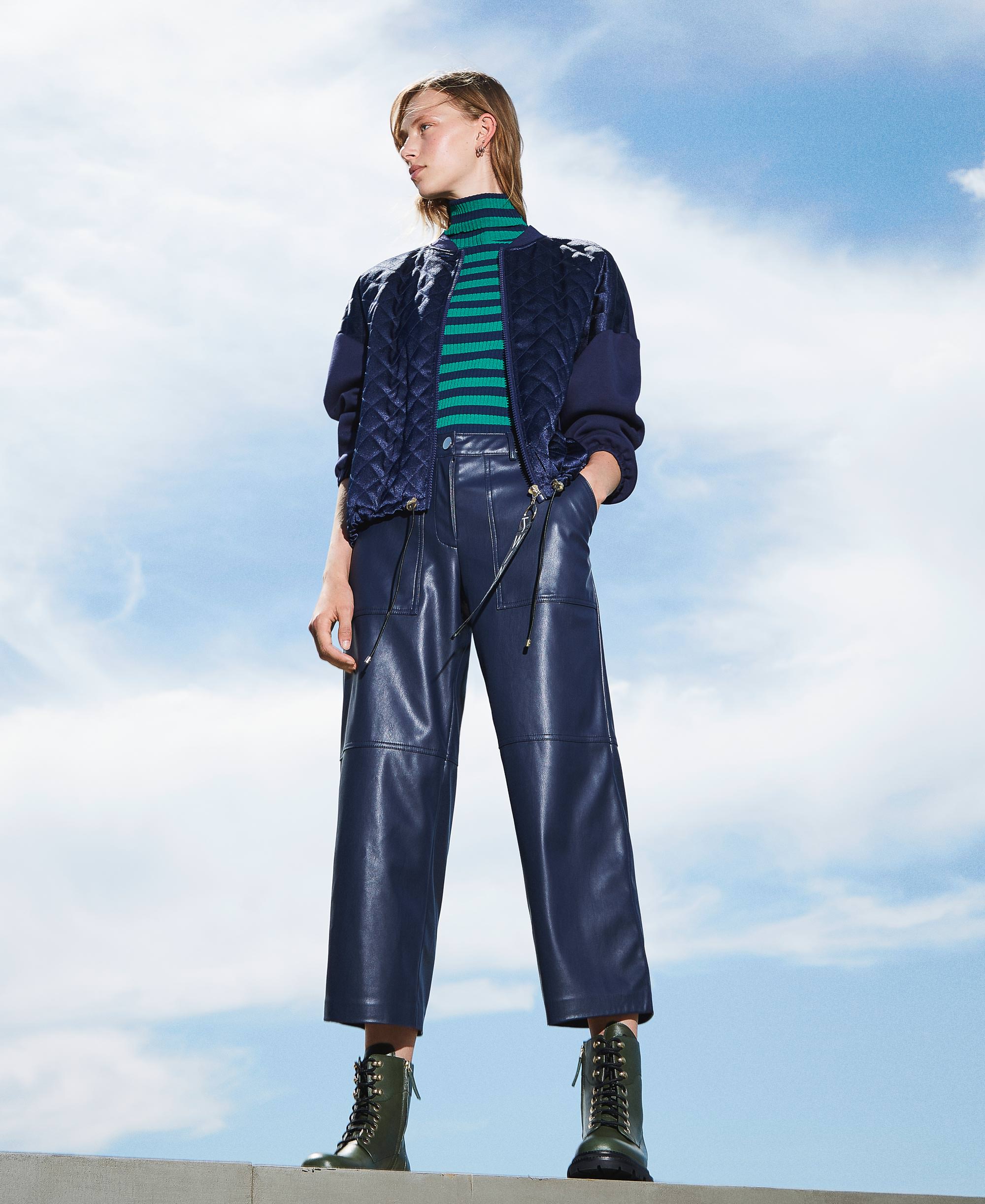 Satin and scuba bomber jacket Woman, Blue TWINSET Milano