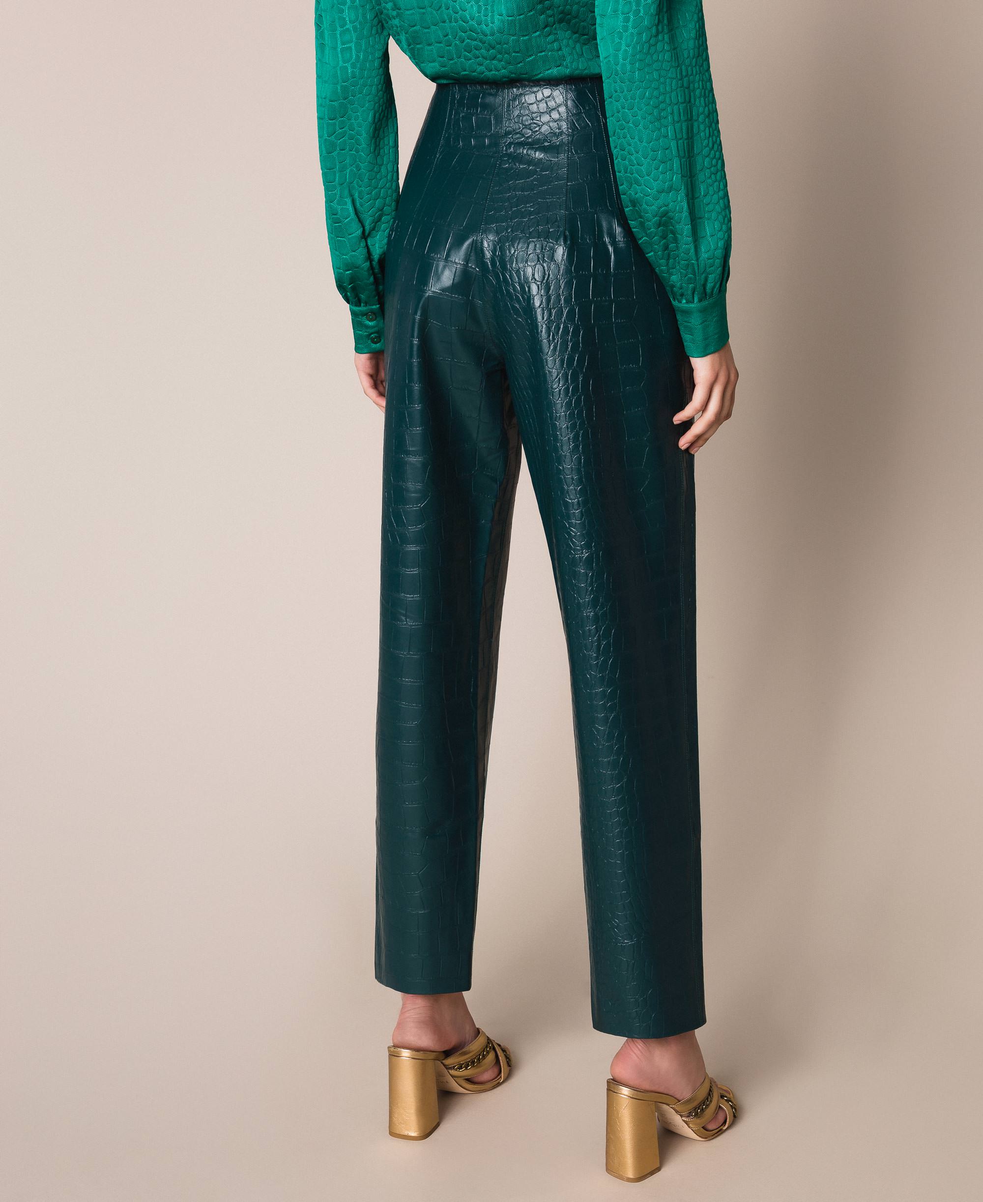 Crocodile print faux leather trousers 