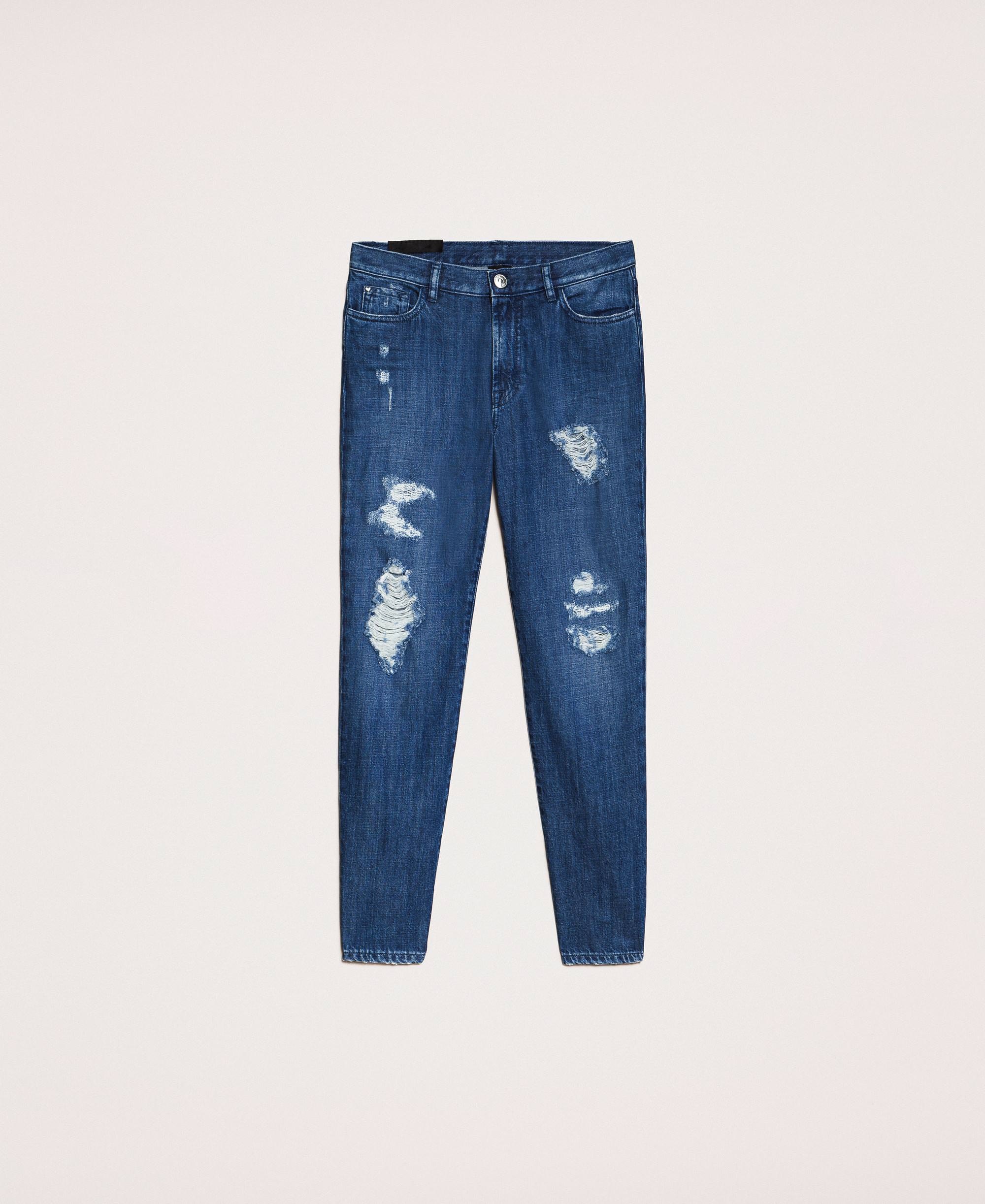 Girlfriend jeans with rips Woman, Blue 