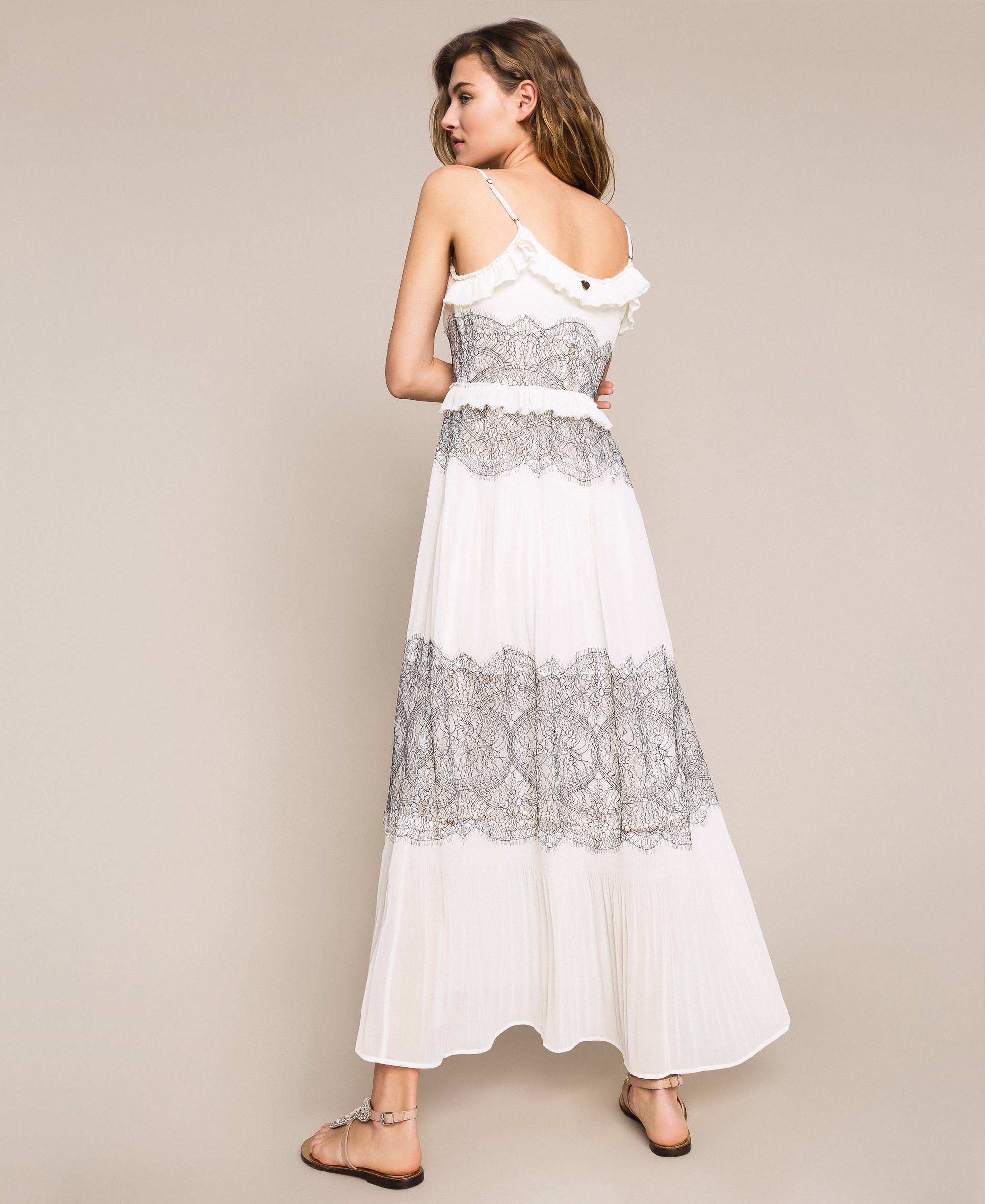 Abito lungo plissé con pizzo bicolore Donna, Bianco | TWINSET Milano