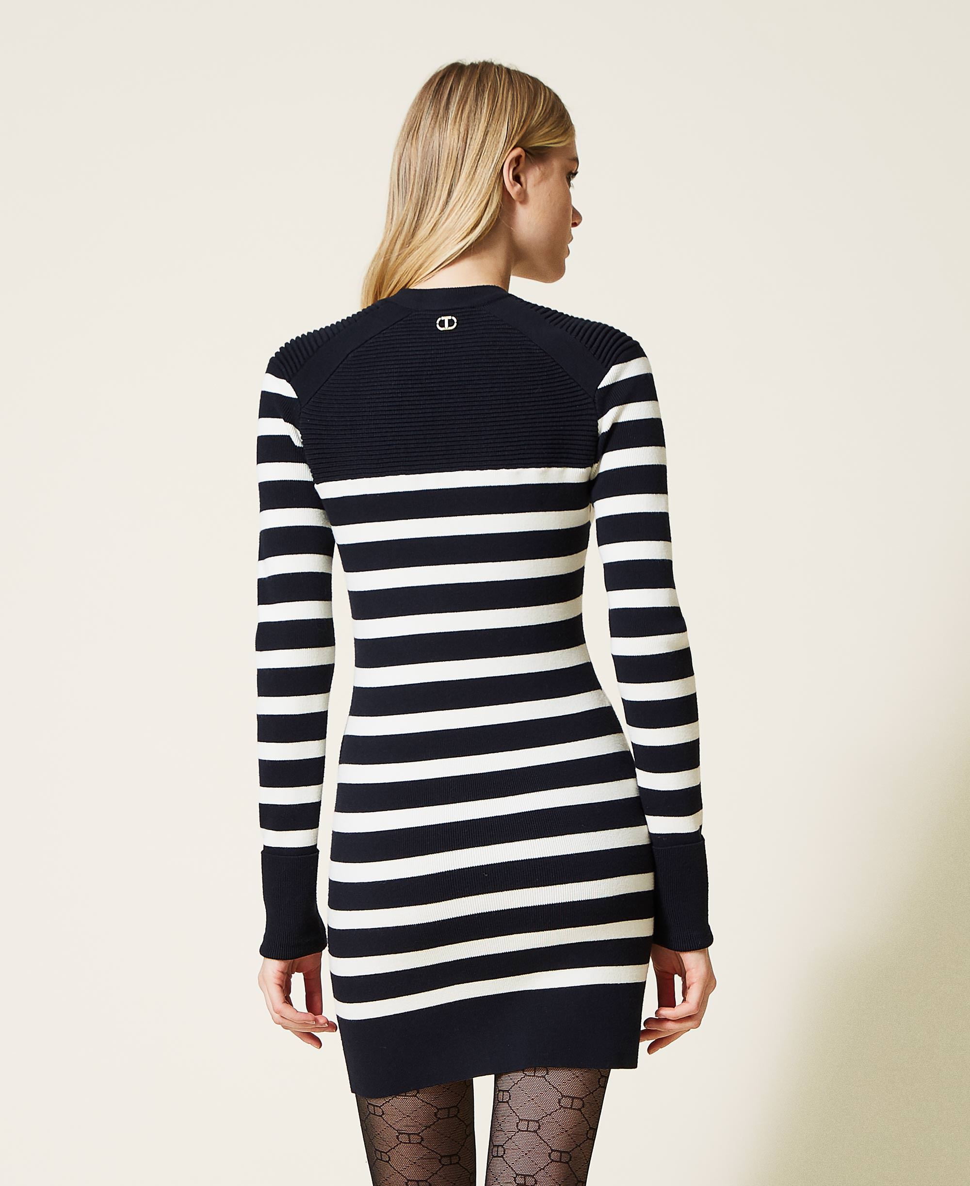 Eyelet Stripe Knit Short Dress
