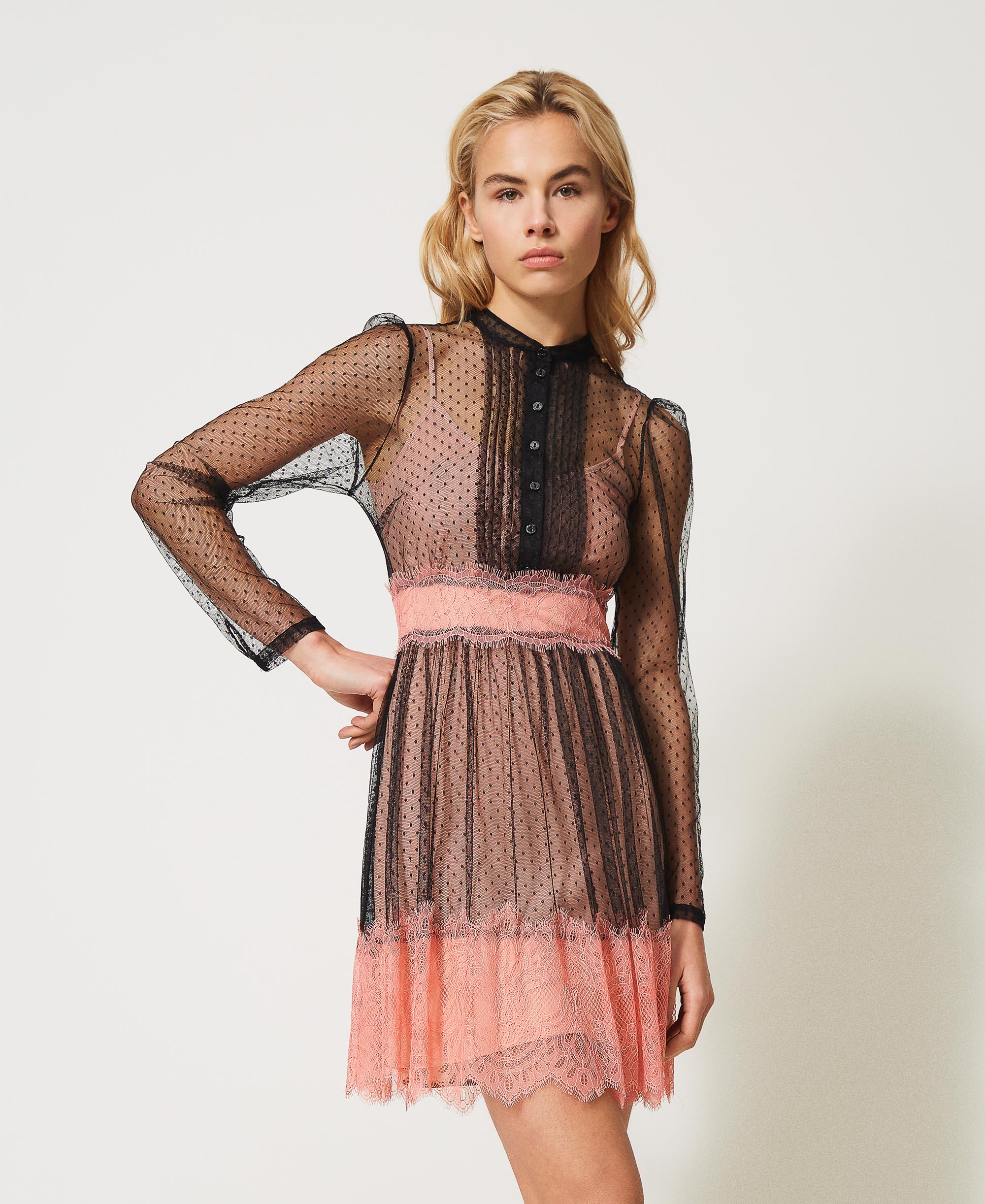 Tulle and lace dress Woman, Black 