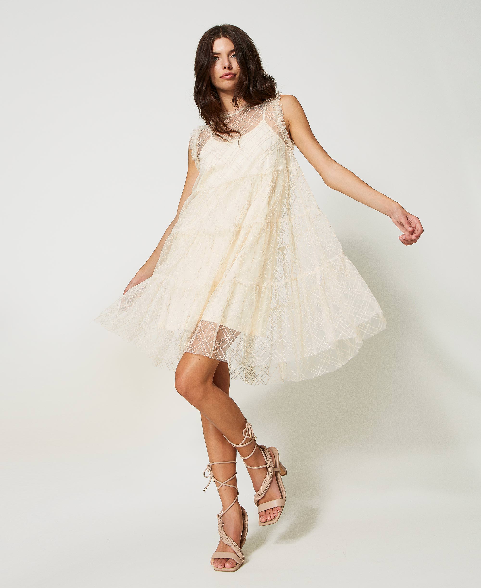 Abo formale a trapezio da celebrà in tulle blu scuro e grigio con perline - Lunss