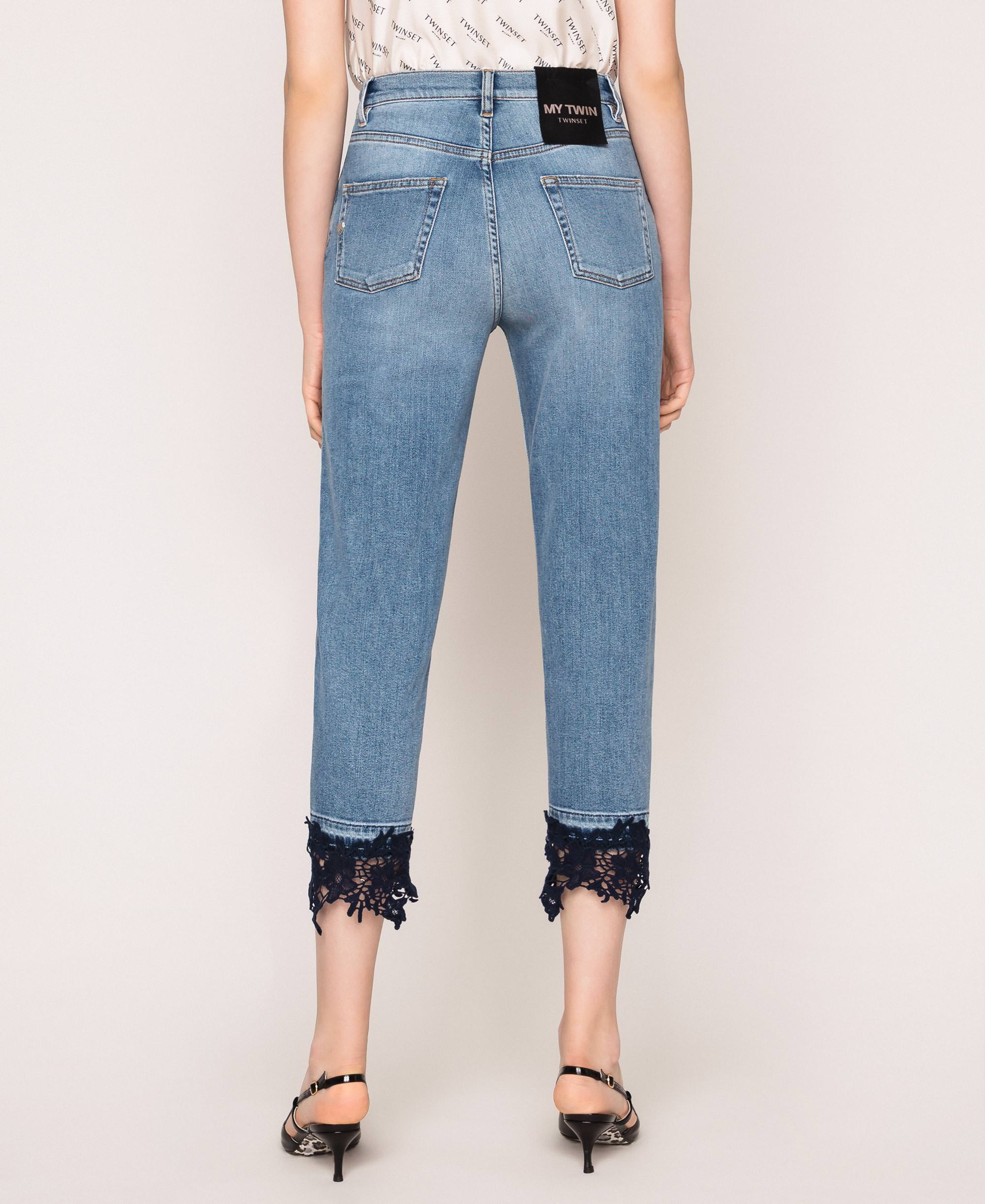 Cropped jeans with lace Woman, Blue | TWINSET Milano