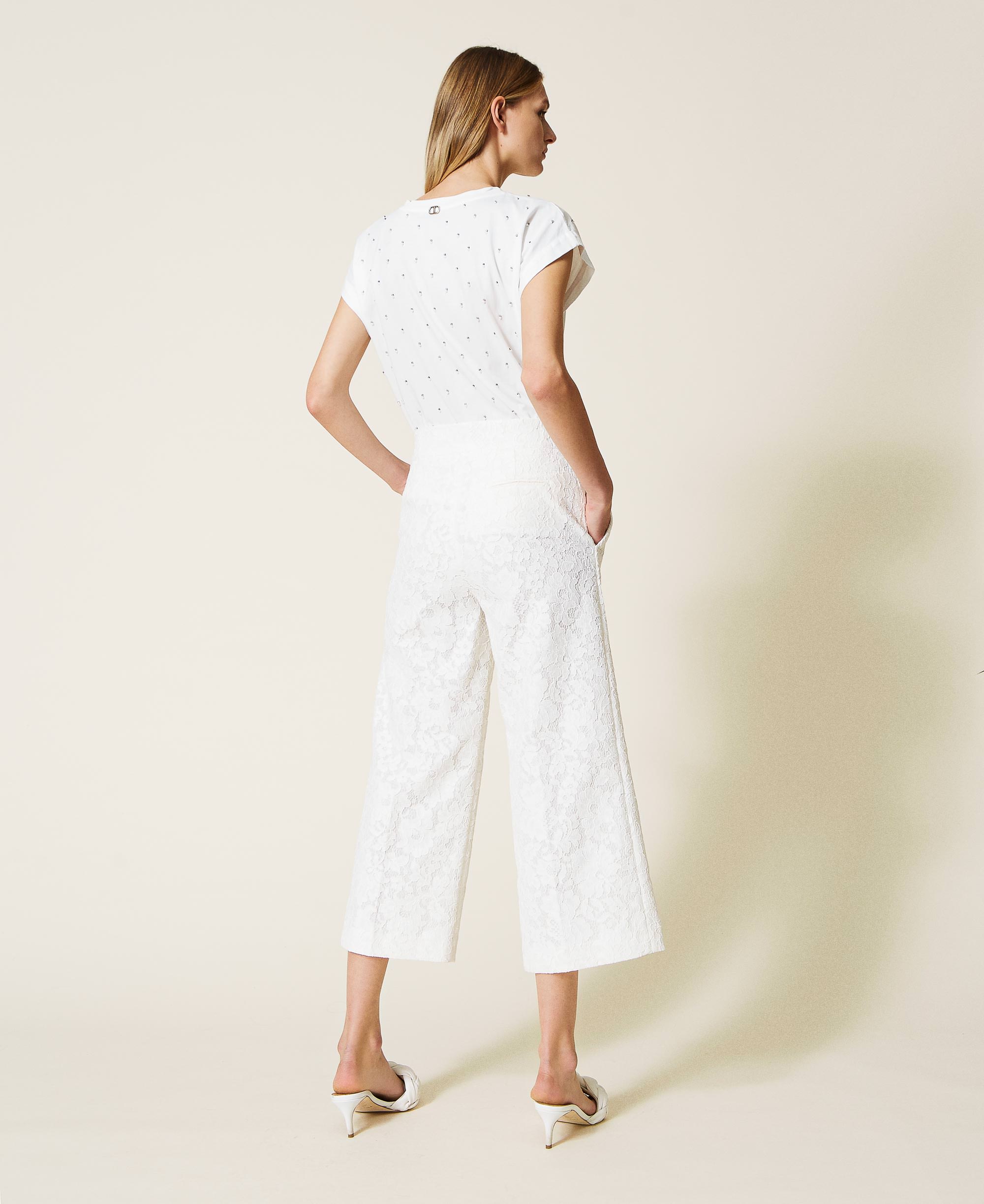 Macramé cropped trousers Woman, White 