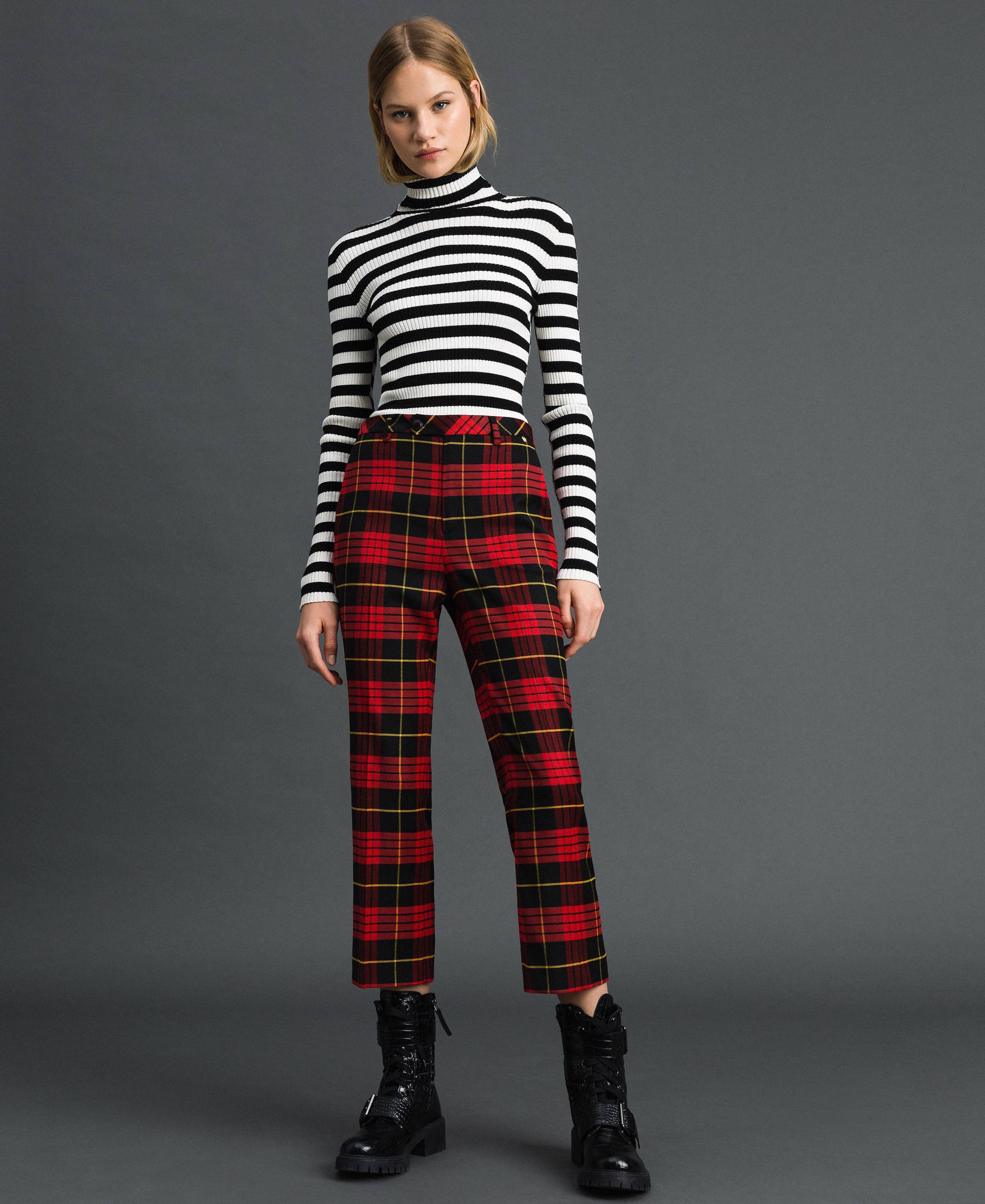 red chequered trousers