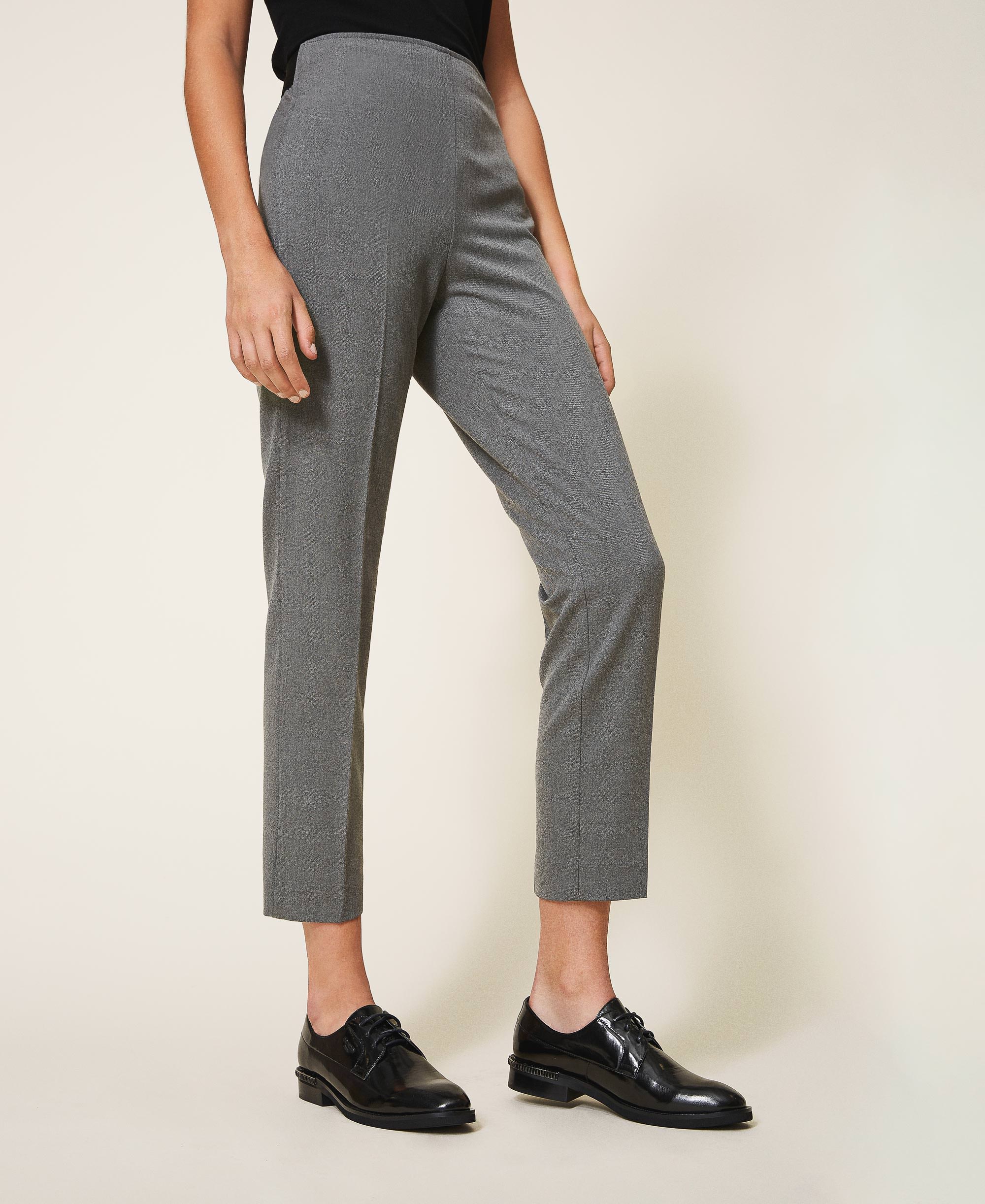 Pantaloni a sigaretta con piping Donna, Grigio | TWINSET Milano