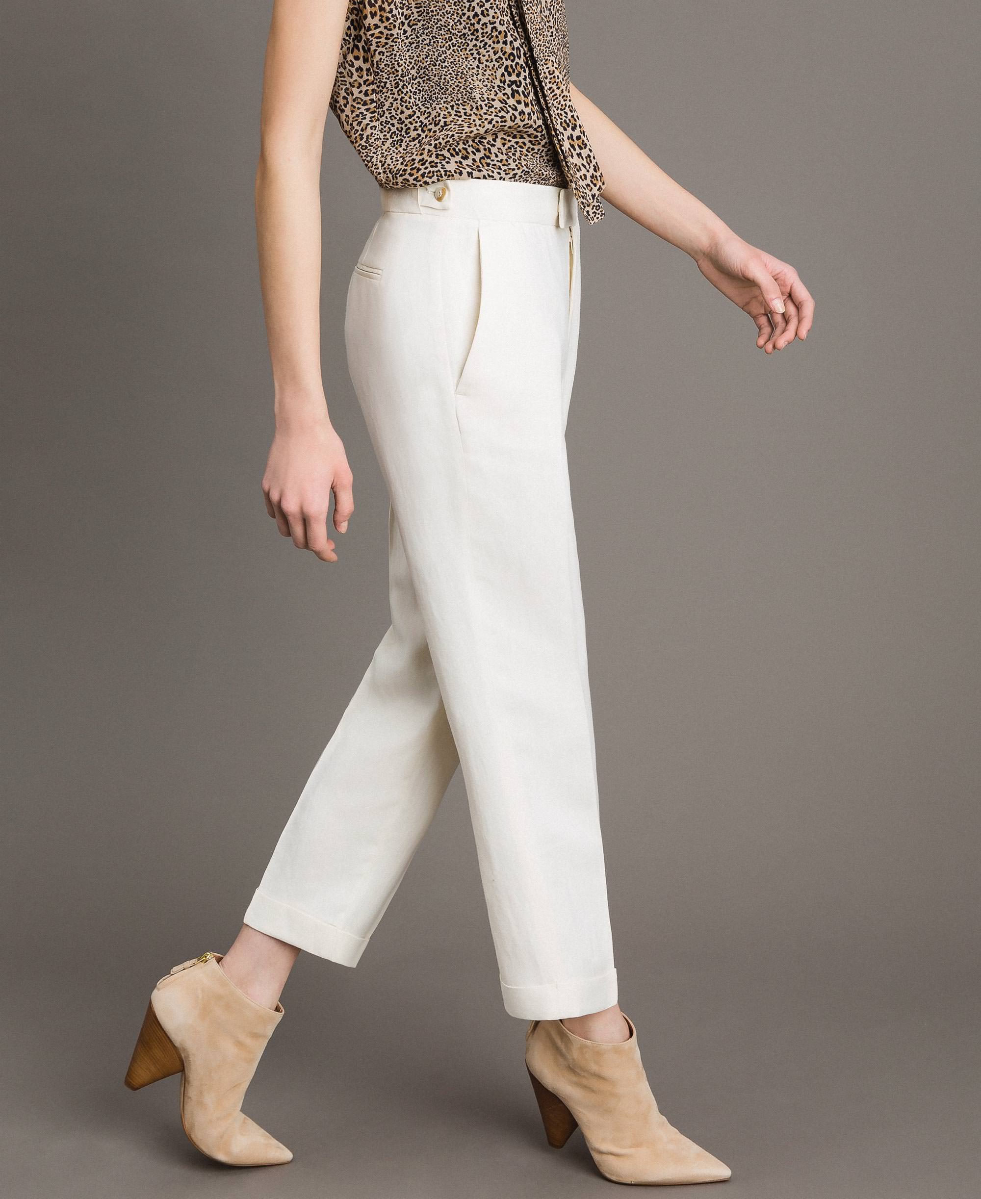 Printed Linen Blend Cropped Pants main image 1