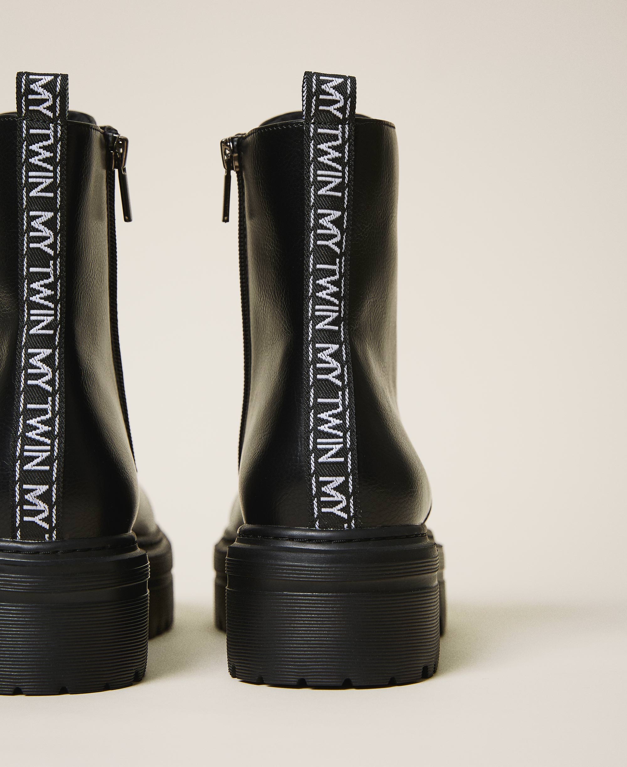Faux leather combat boots with logo 