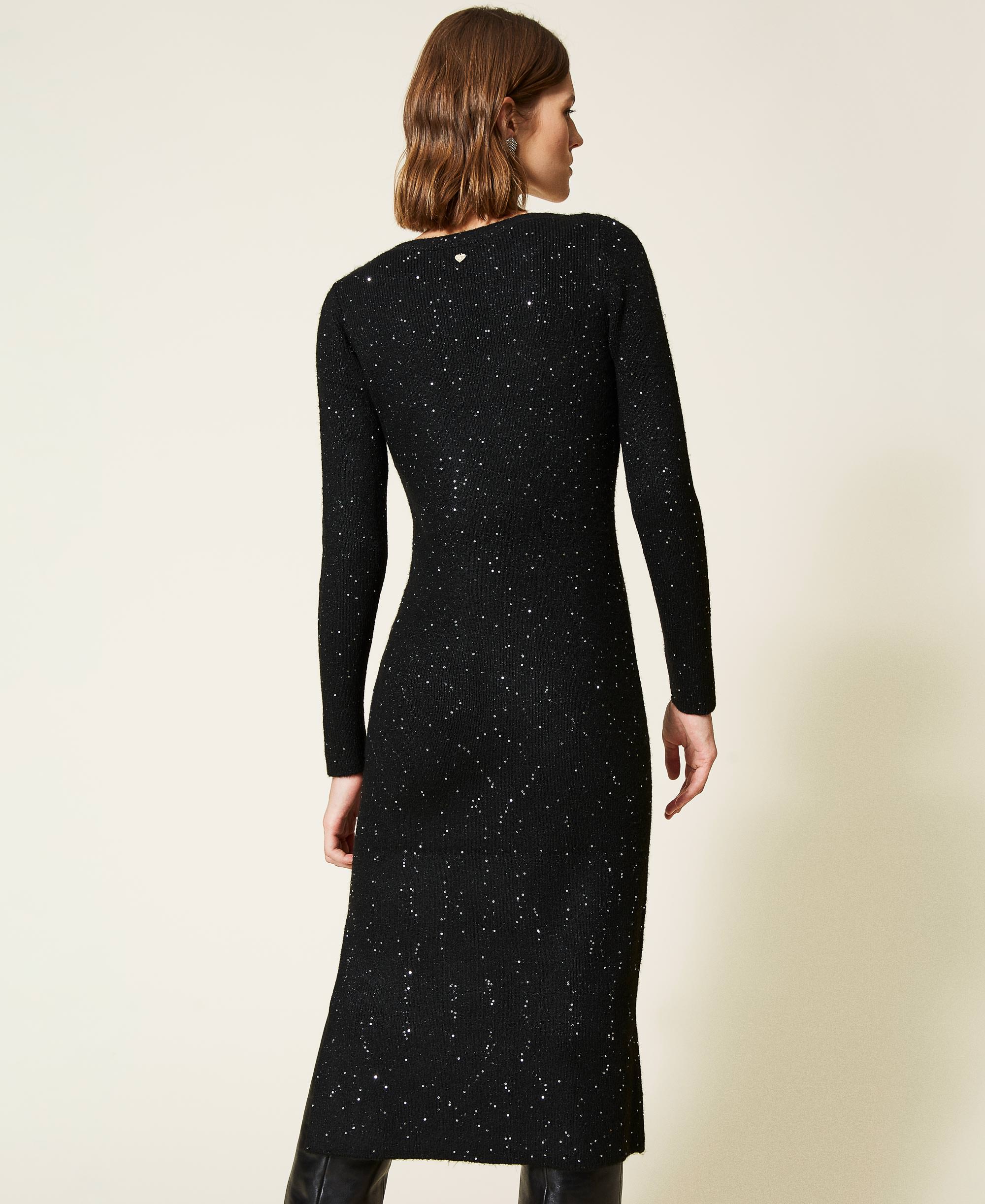 Fitted knit dress with sequins Woman ...