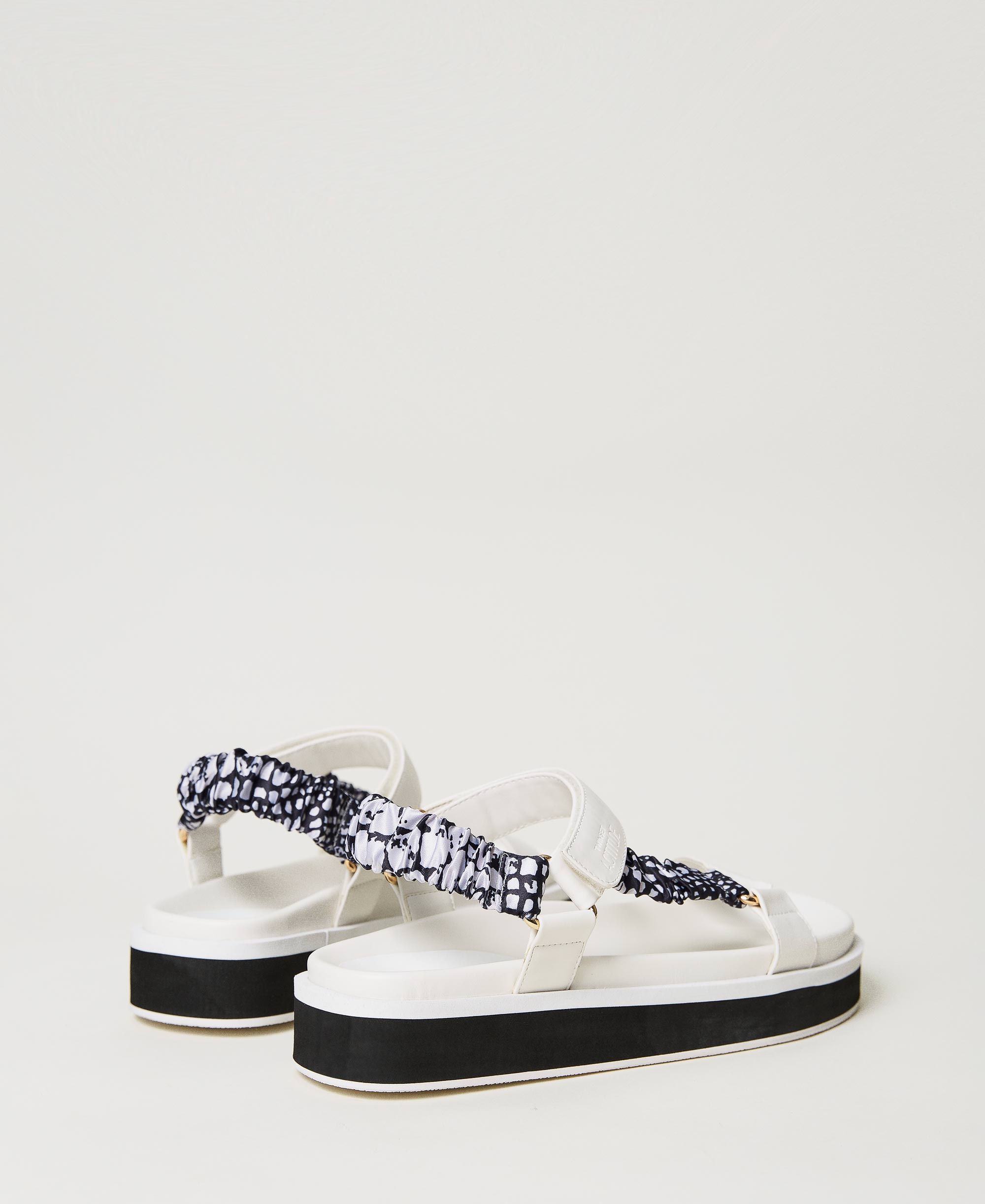 Technical sandals with printed fabric inserts Woman, Beige | TWINSET Milano