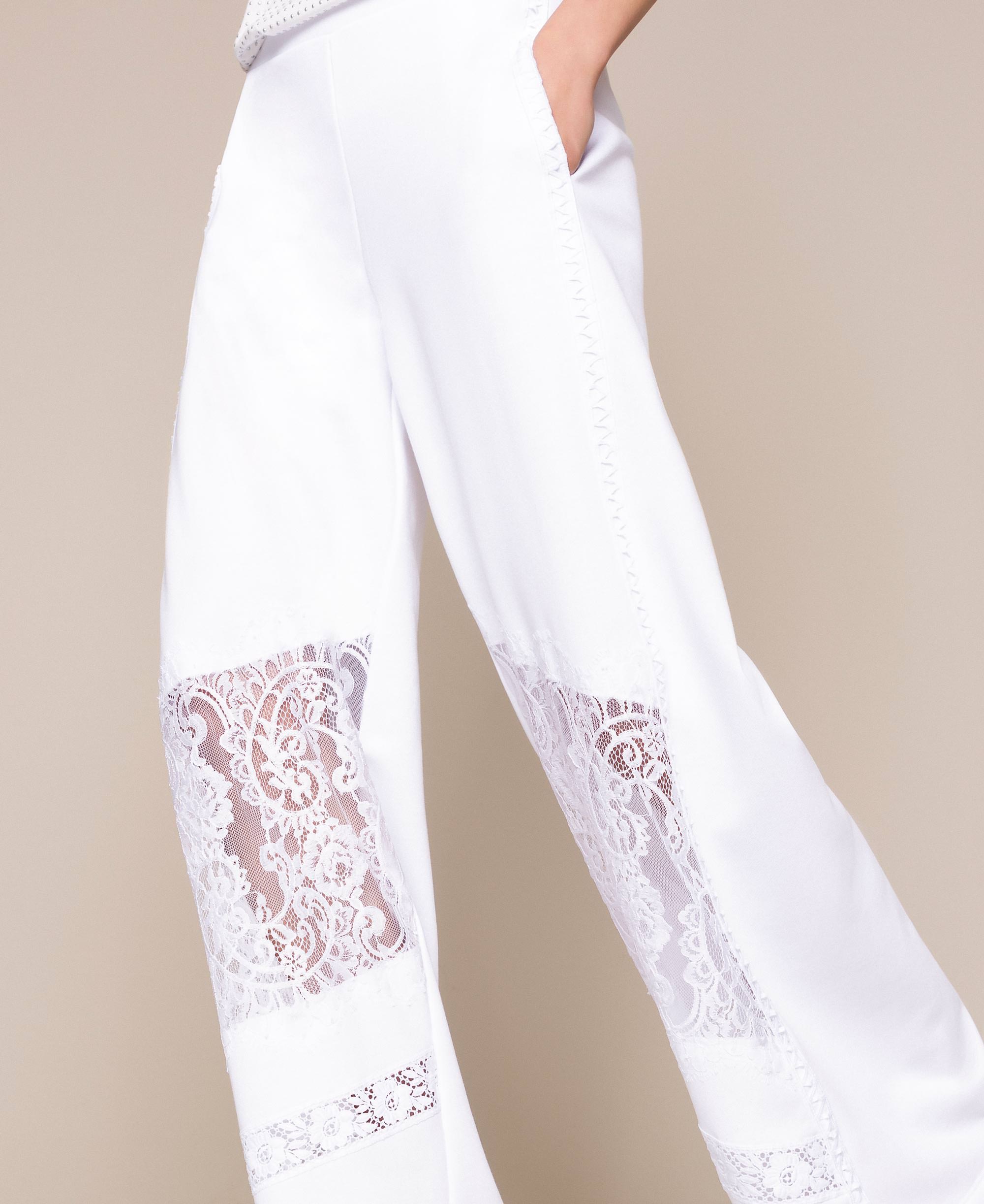 Plush palazzo trousers with lace Woman 