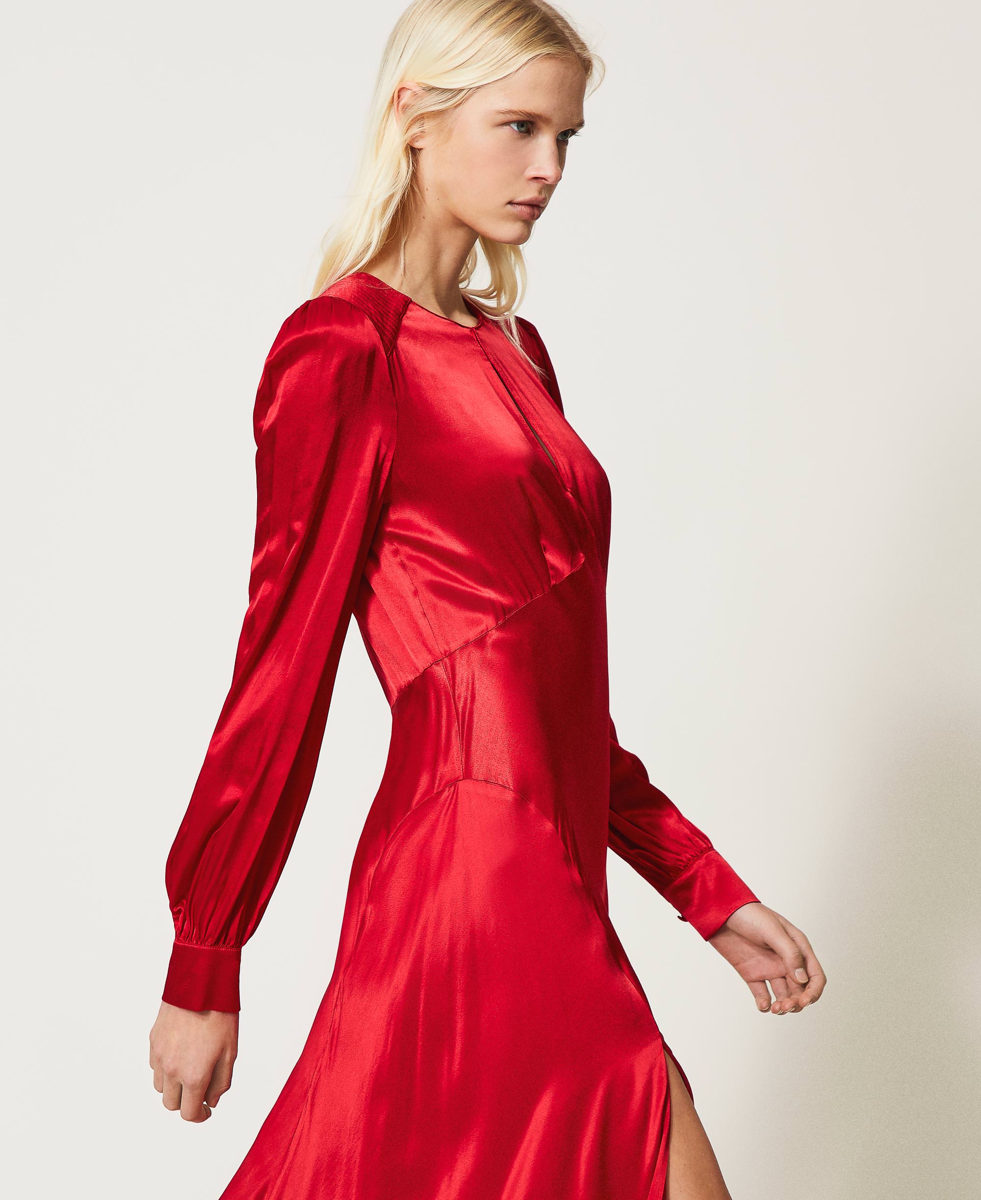 Abito lungo in satin Donna, Rosso | TWINSET Milano