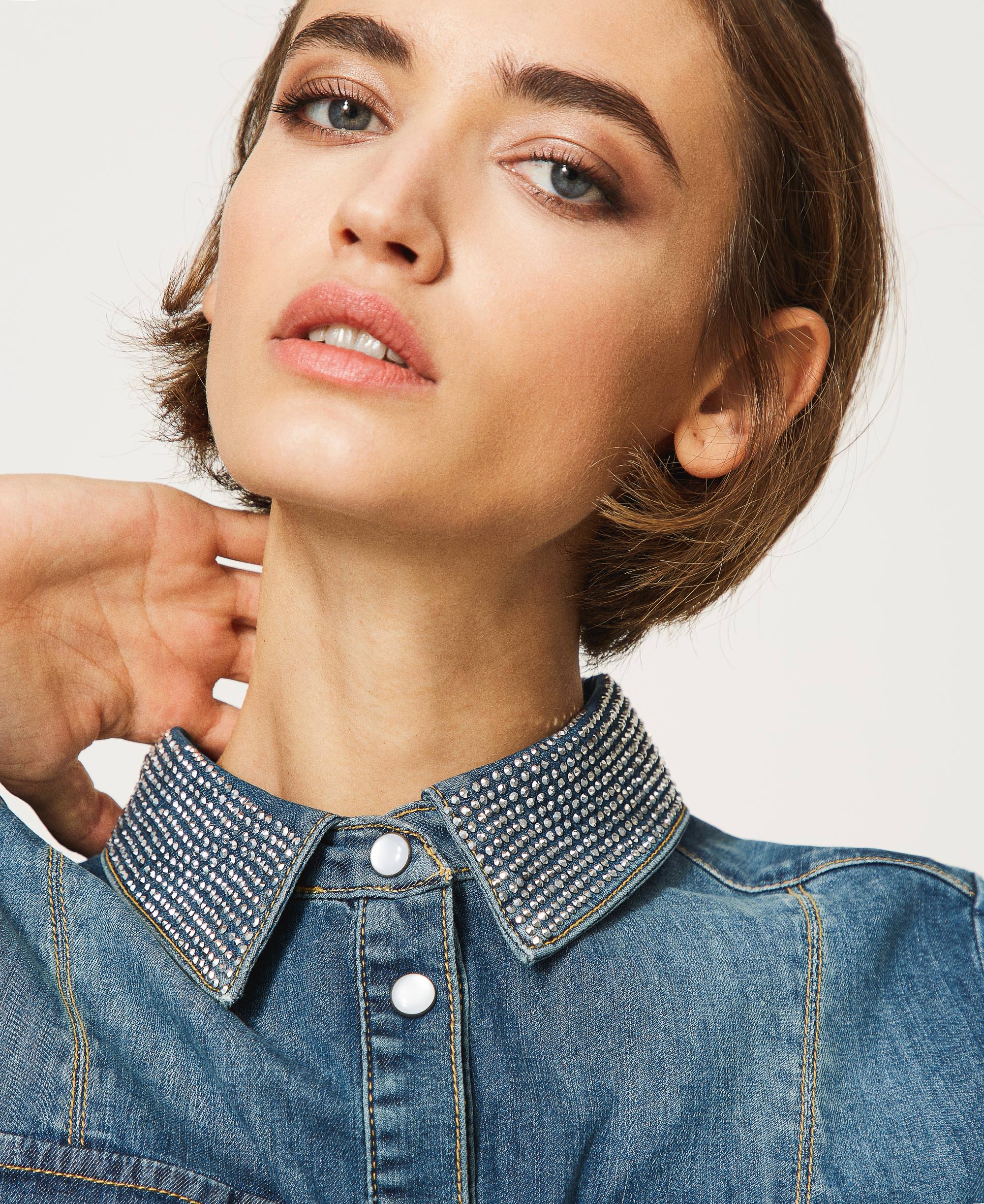 Abito lungo in jeans con borchie Donna, Blu | TWINSET Milano