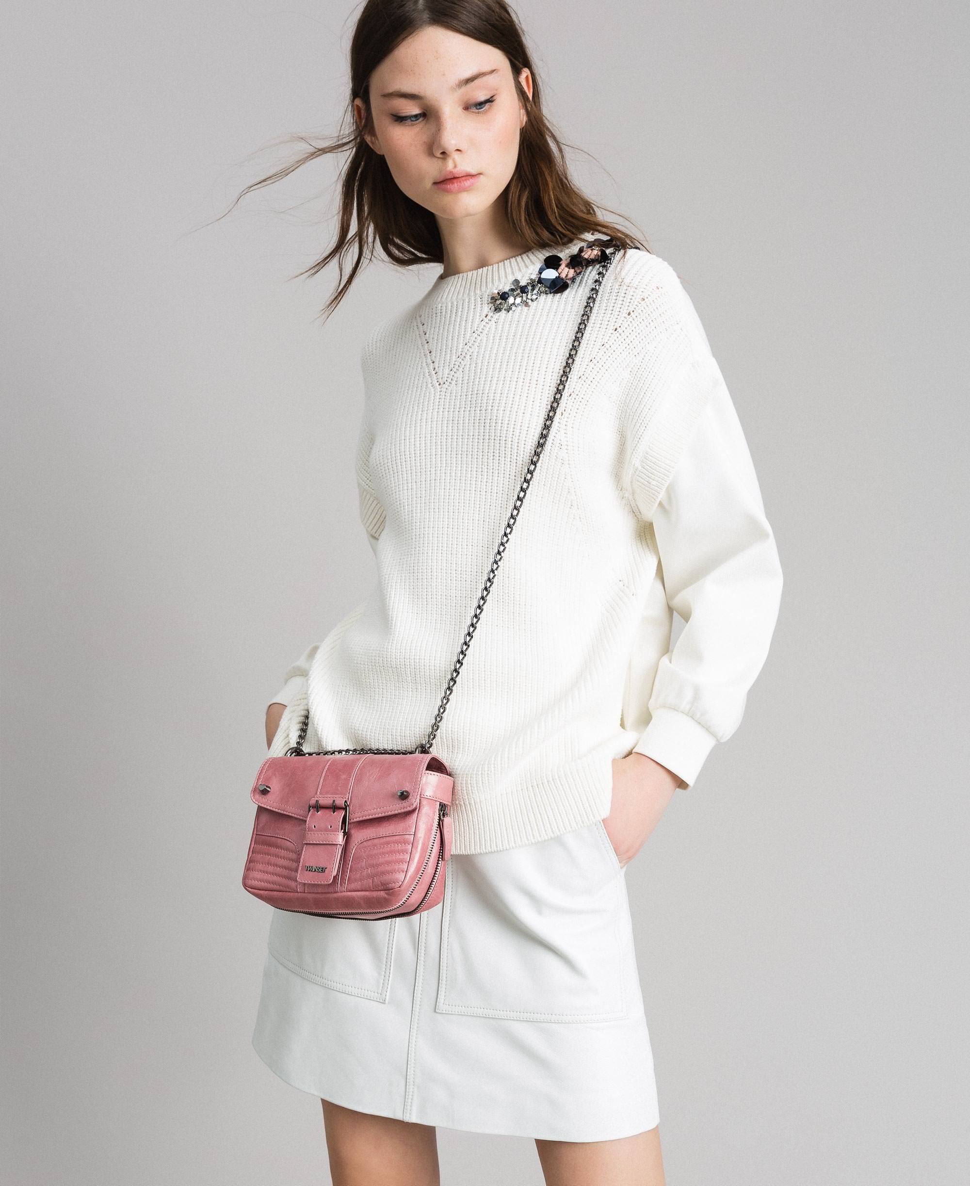 Rebel leather shoulder bag Woman, Pink | TWINSET Milano