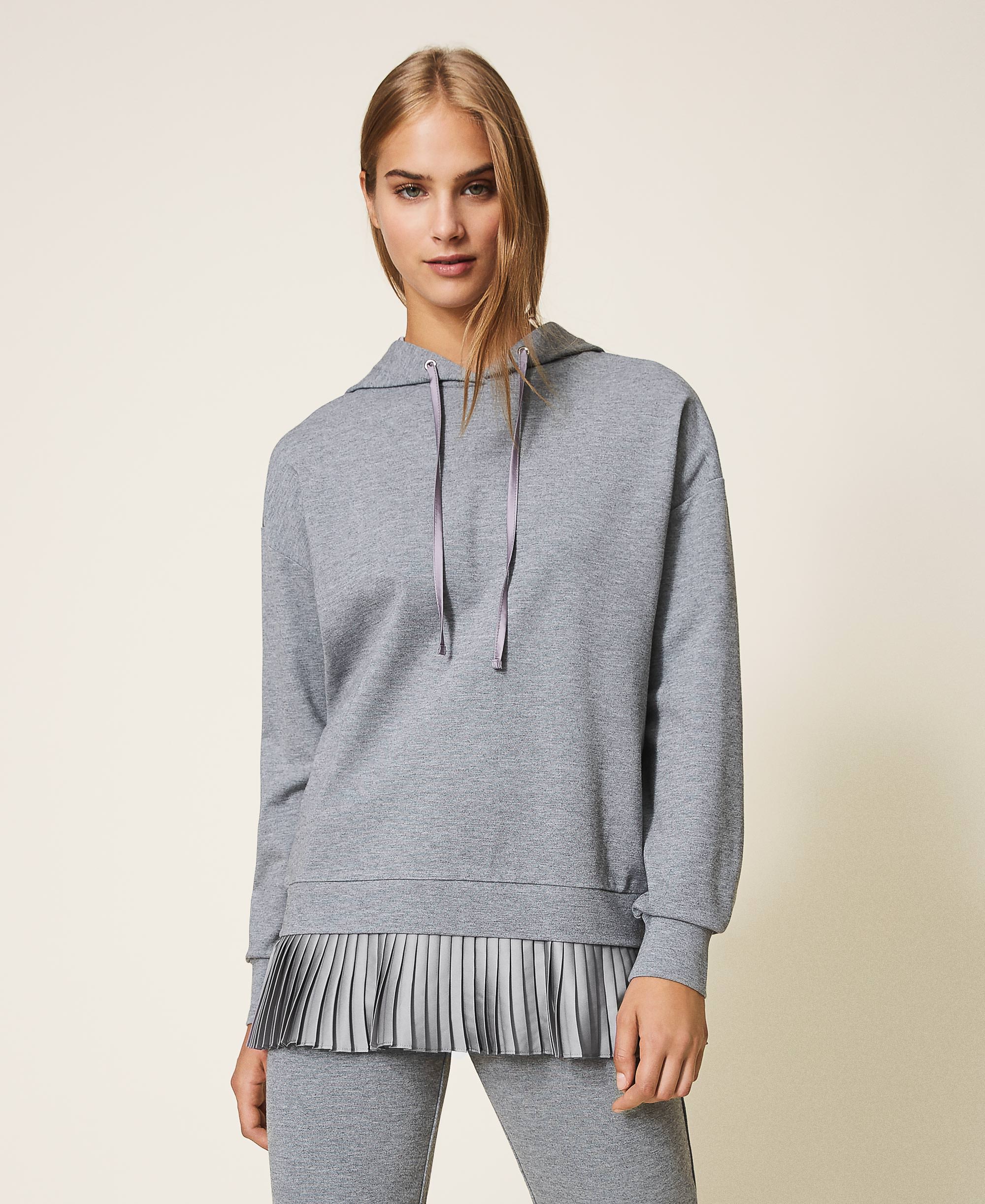 Hoodie with pleated flounce Woman, Grey 