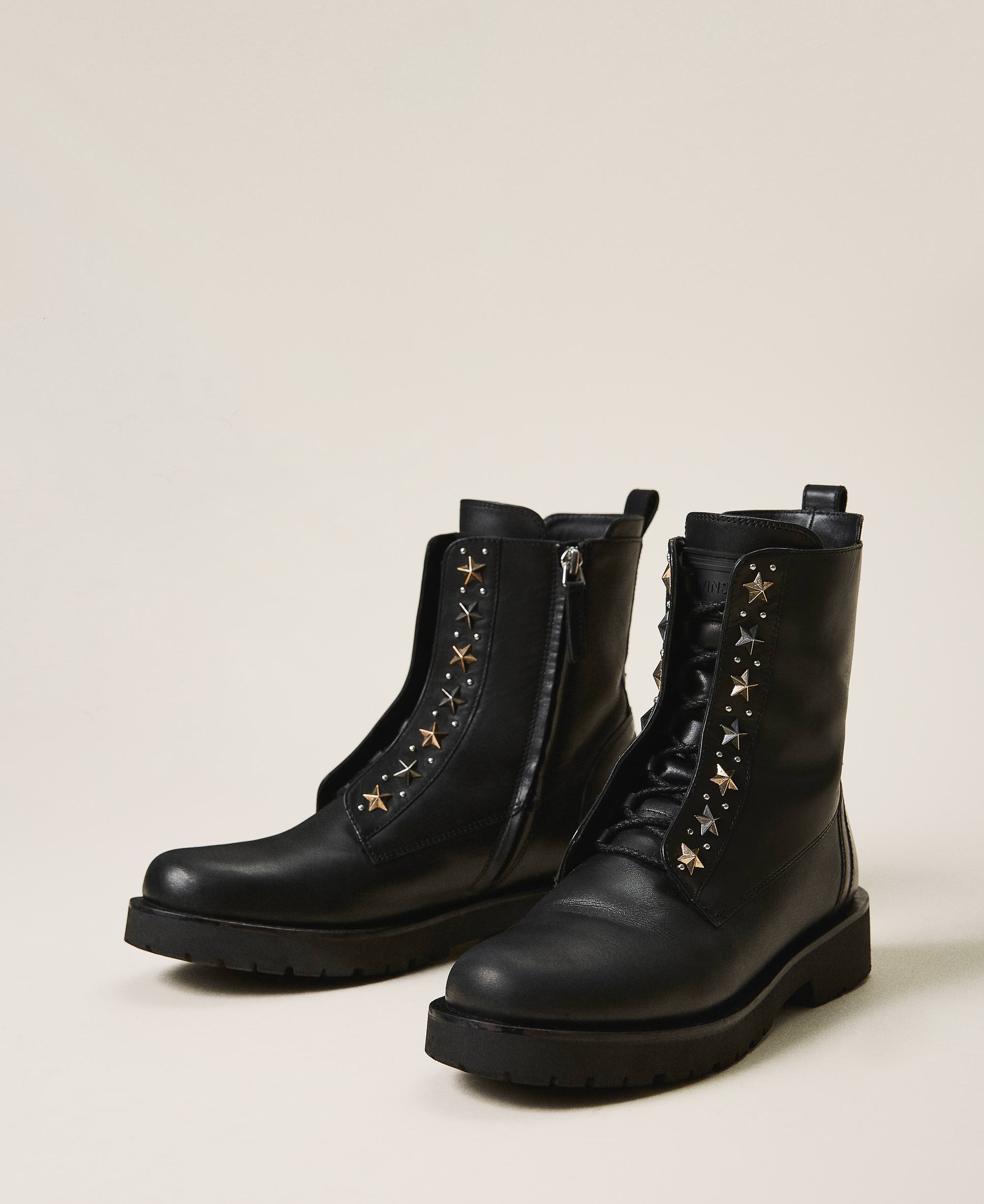 Leather combat boots with studs