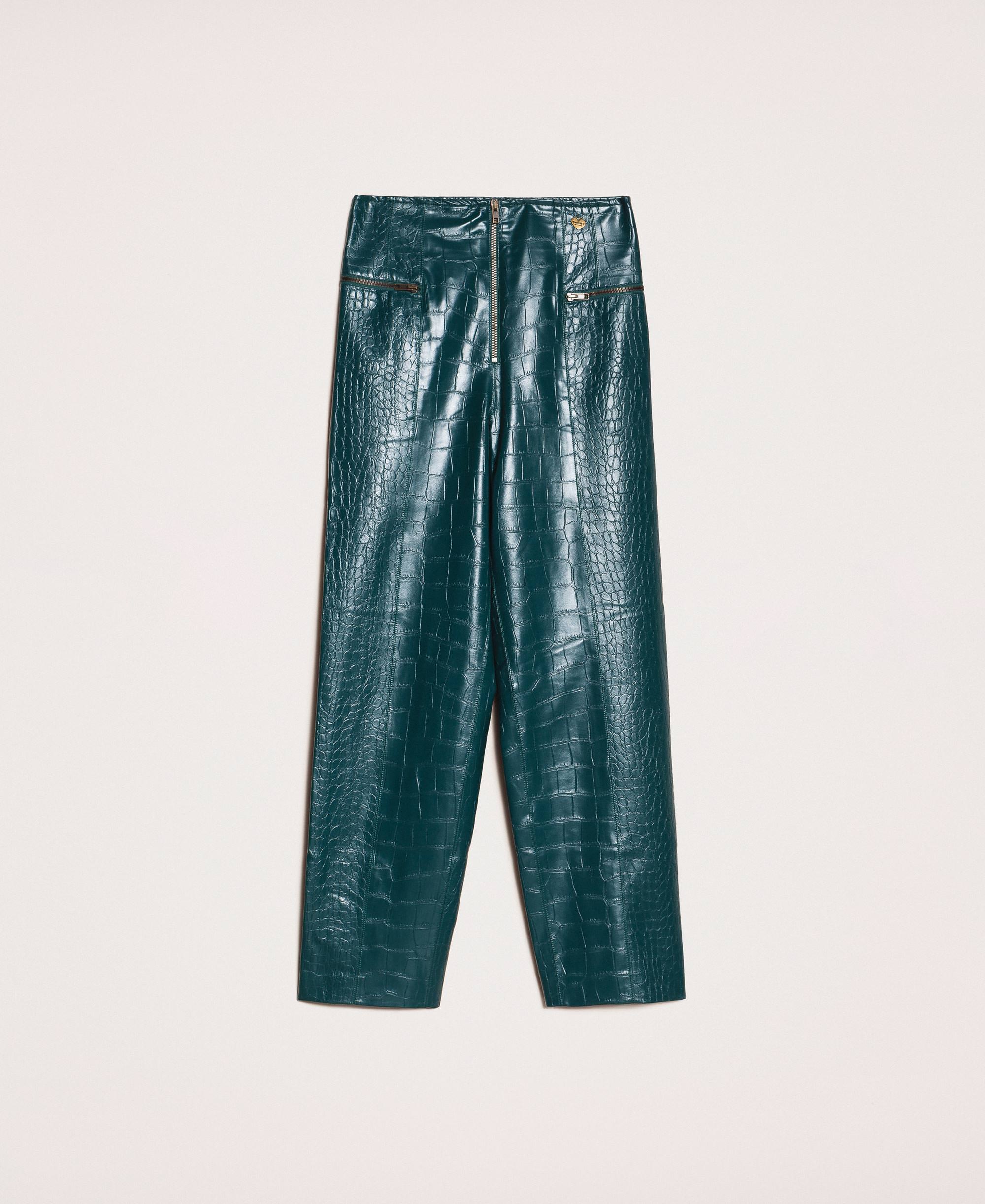 Pantaloni in similpelle a stampa coccodrillo Donna, Verde | TWINSET Milano
