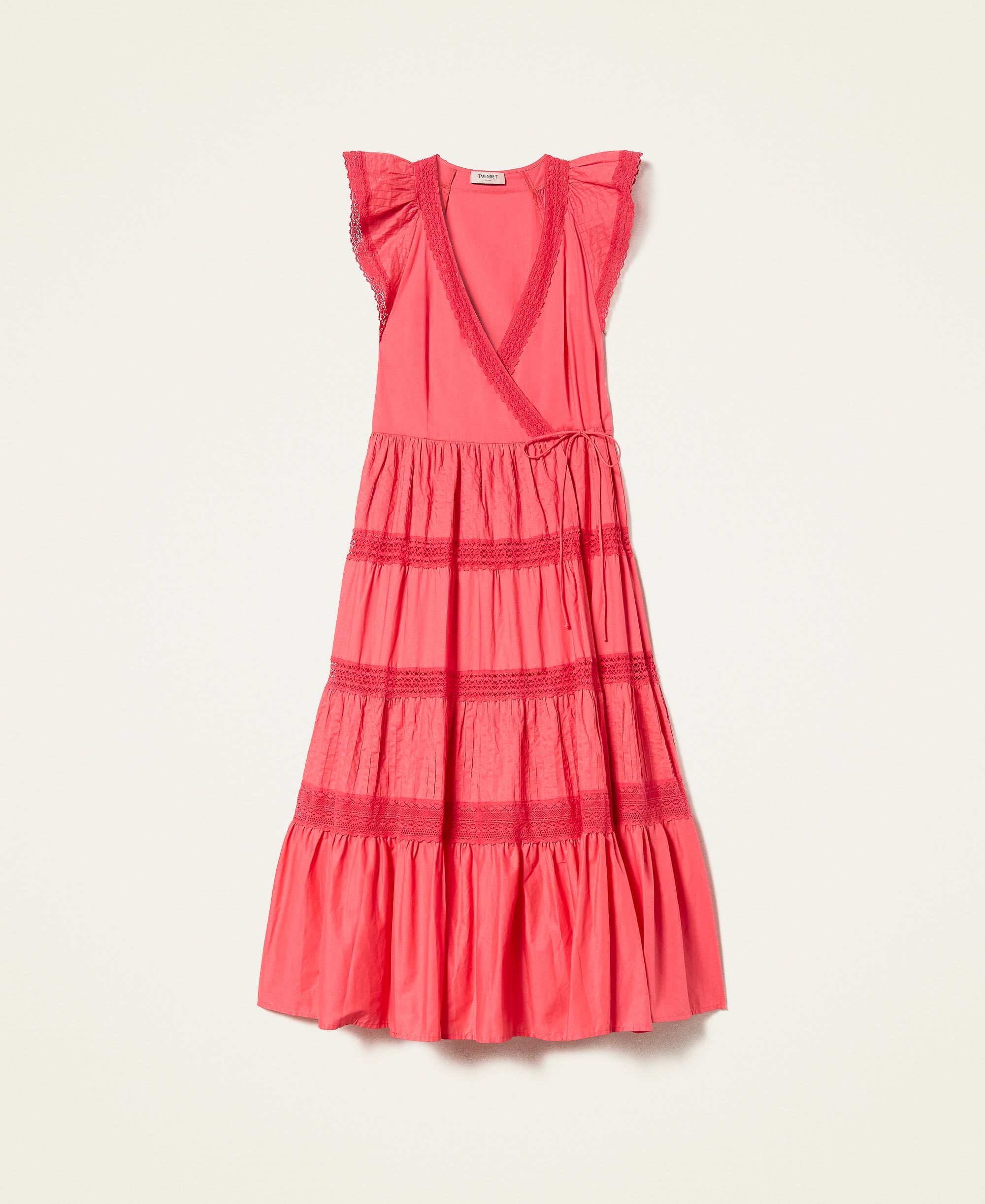 Wrap-around dress with lace Woman, Red | TWINSET Milano