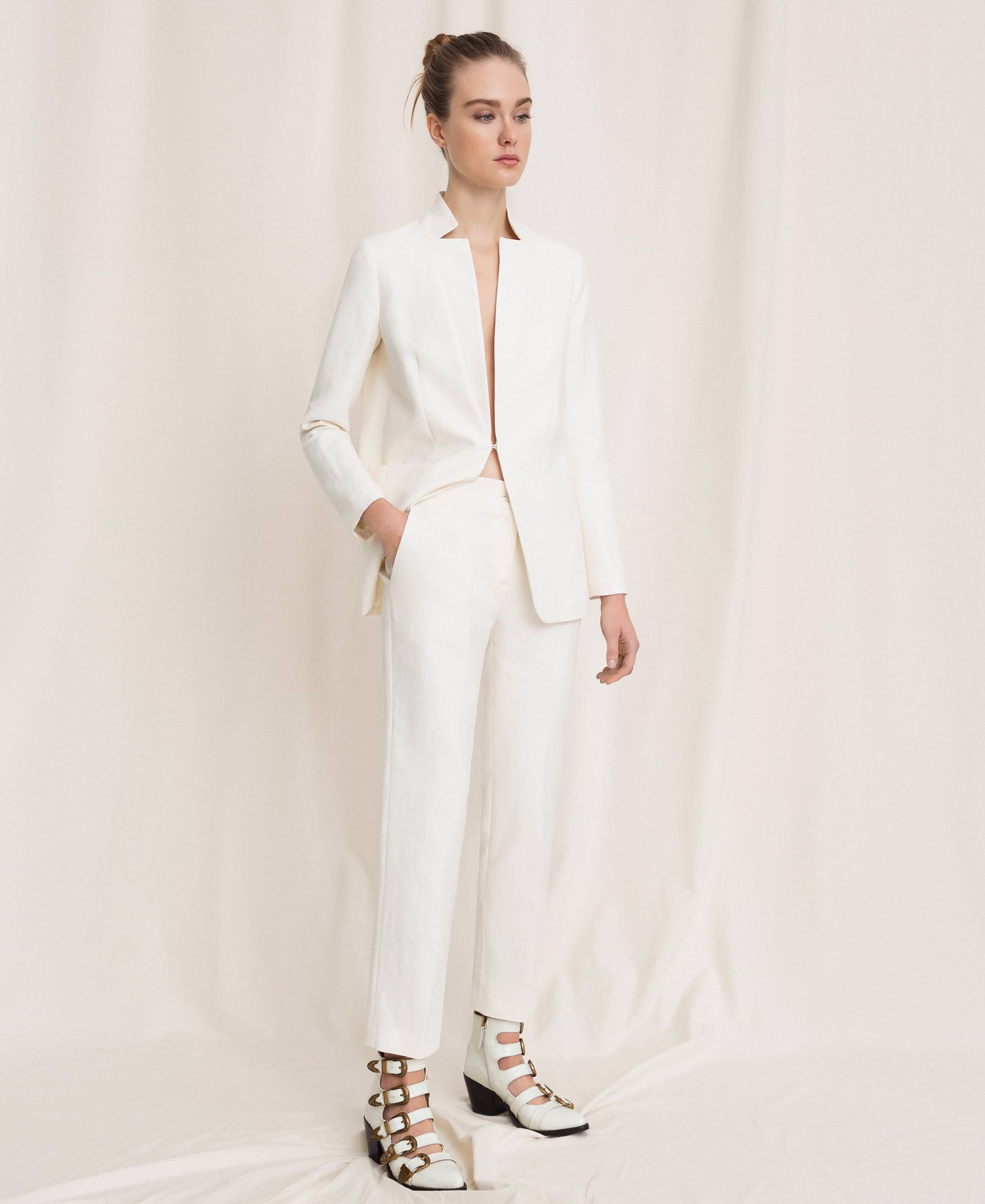 Pantaloni a sigaretta in misto lino Donna, Bianco | TWINSET Milano