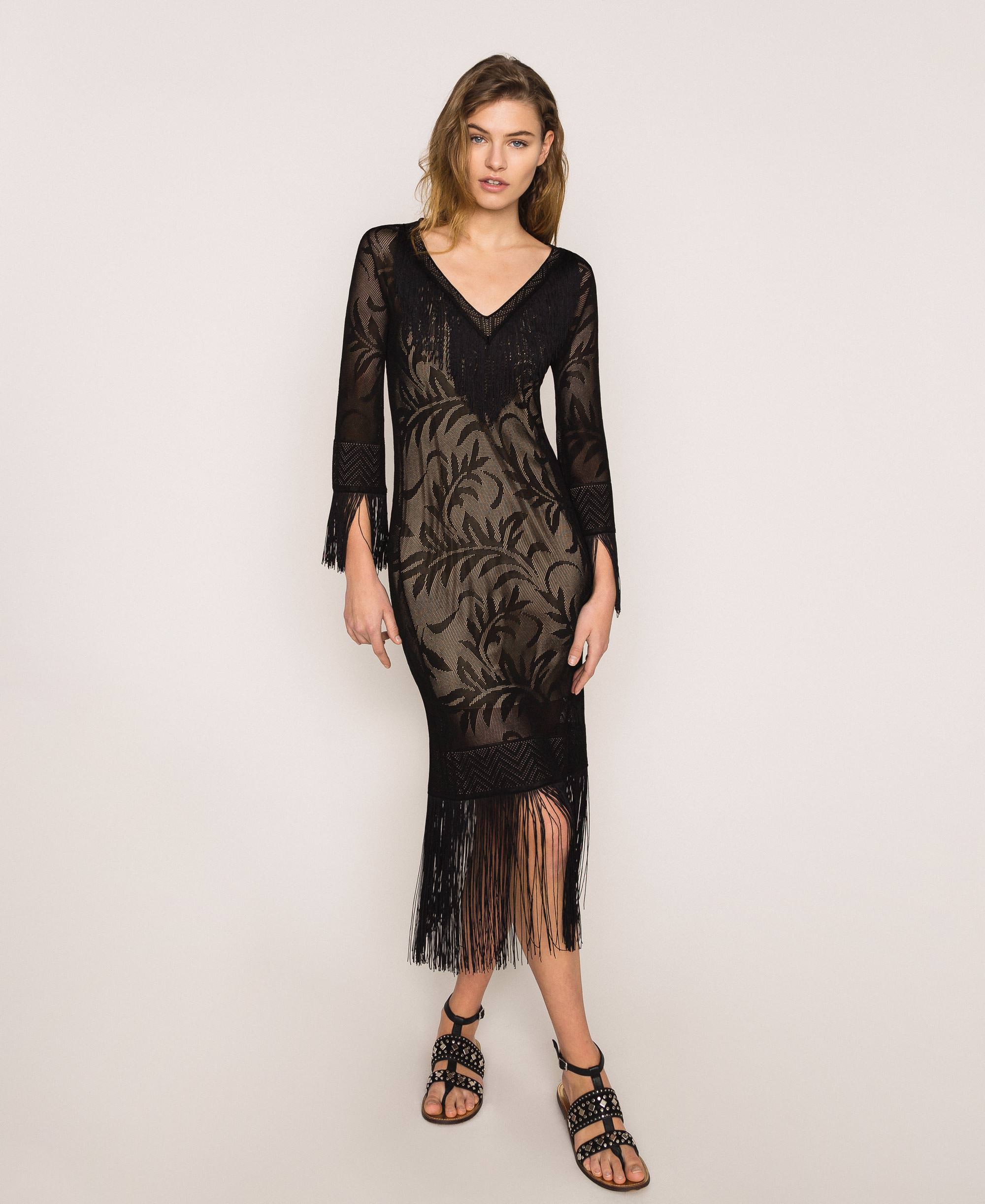 Abito in punto pizzo con frange Donna, Nero | TWINSET Milano