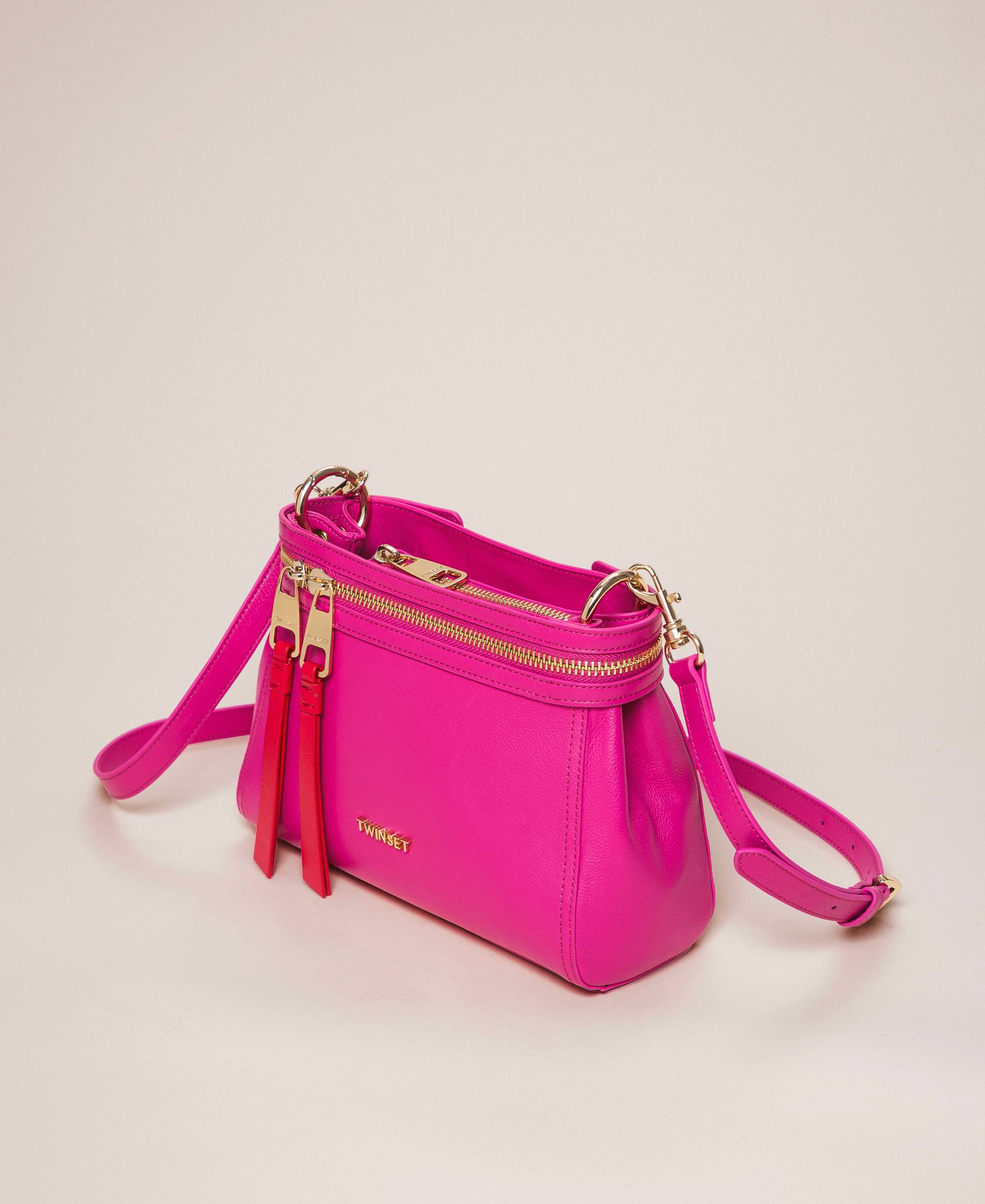 Borsa shopper donna Twinset in pelle e tessuto con logo in rilievo Fucsia |  Caposerio