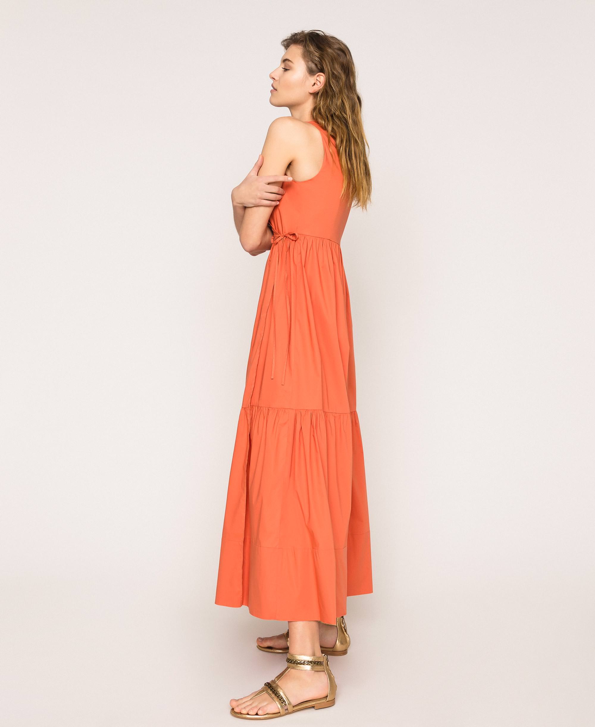 Abito lungo in popeline con ricamo Donna, Arancio | TWINSET Milano