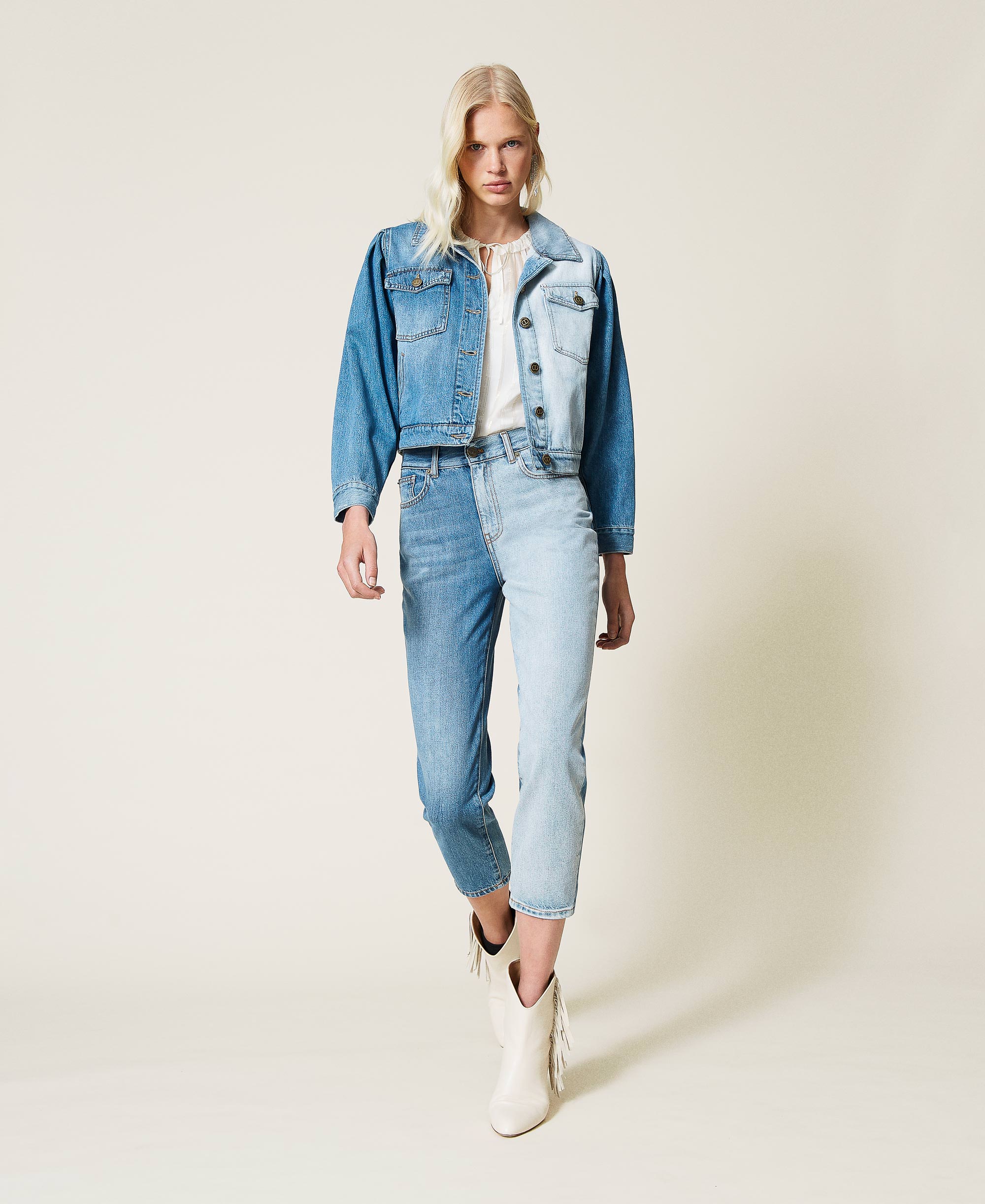 Jeans carrot fit bicolore Donna, Blu | TWINSET Milano