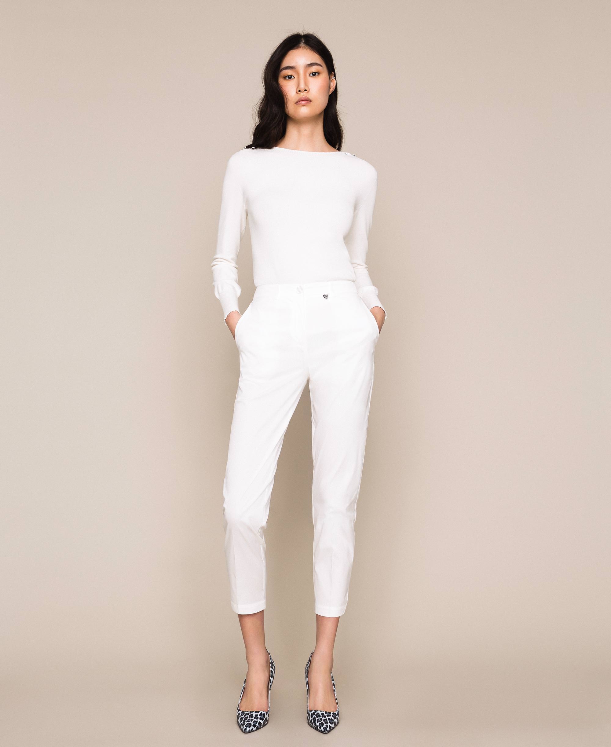 Poplin cigarette trousers Woman, Beige 
