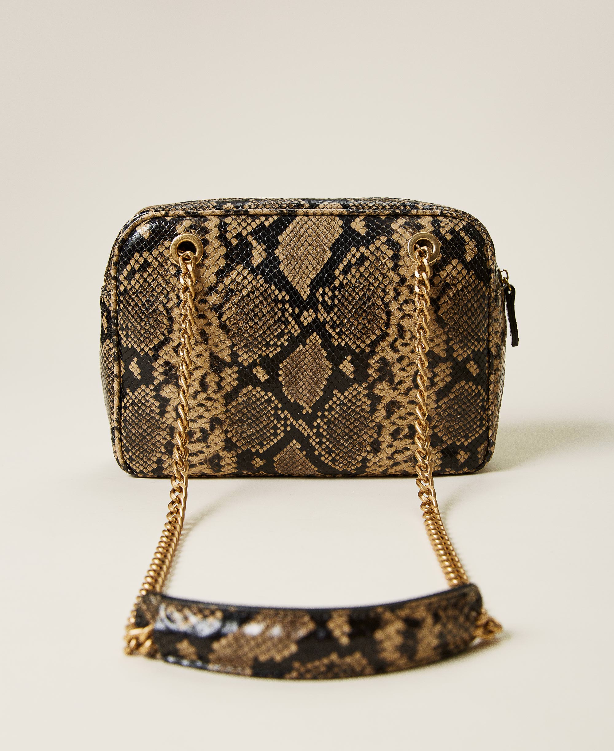 Animal print leather shoulder bag Woman, Brown | TWINSET Milano