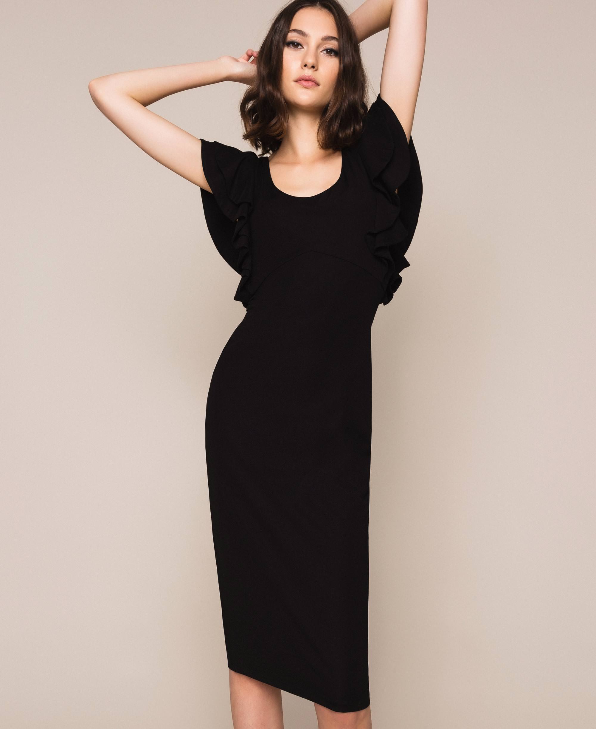 Abito tubino con volant Donna, Nero | TWINSET Milano