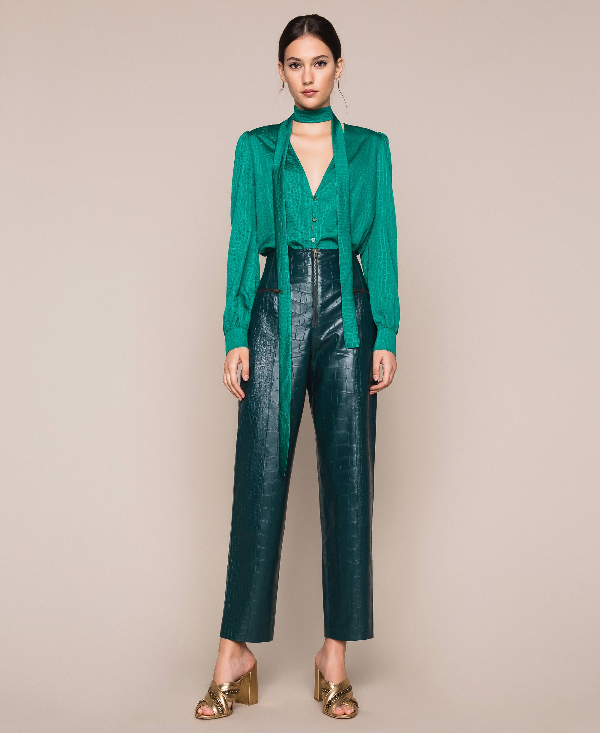 Pantaloni in similpelle a stampa coccodrillo Donna, Verde | TWINSET Milano