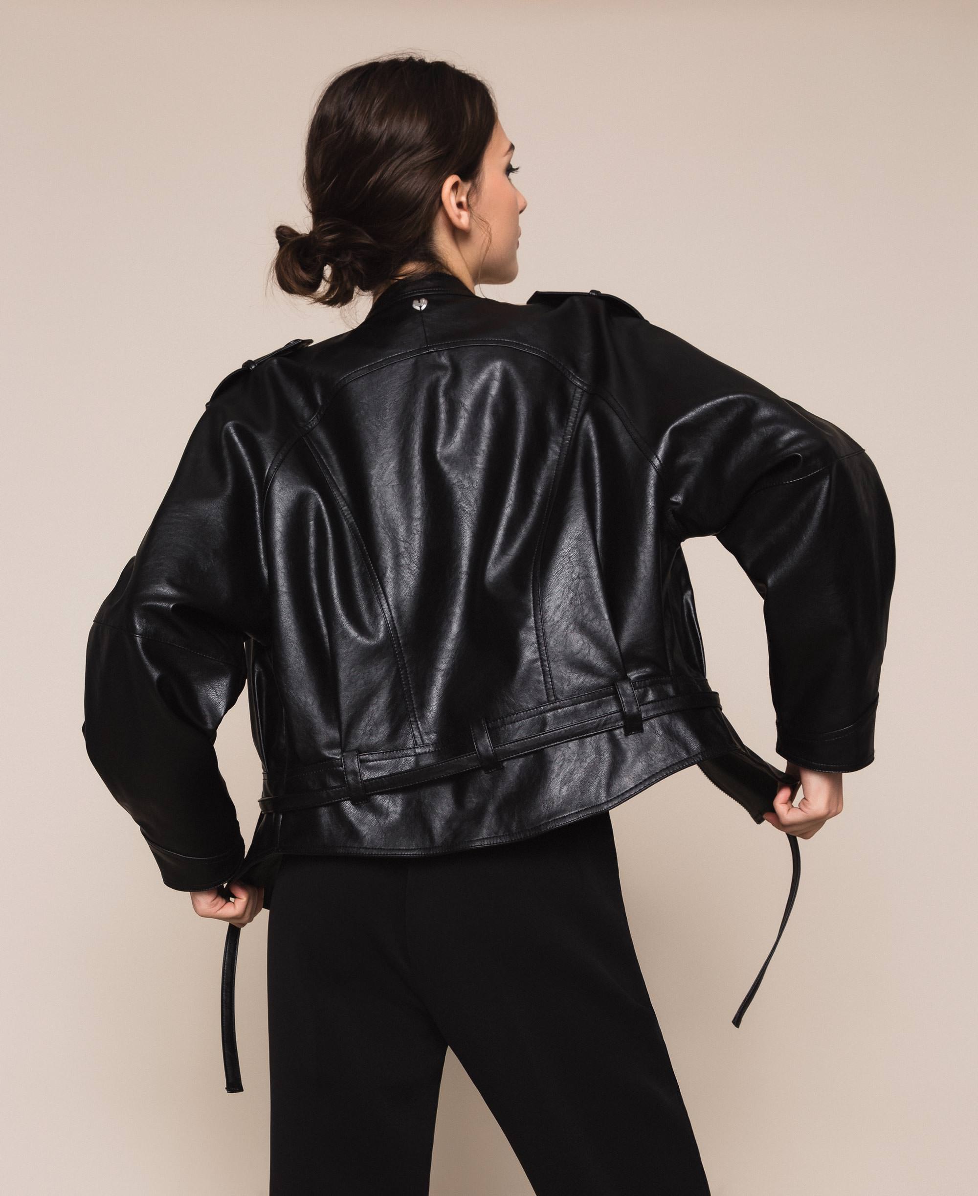 Oversize faux leather bomber jacket Woman, Black | TWINSET Milano