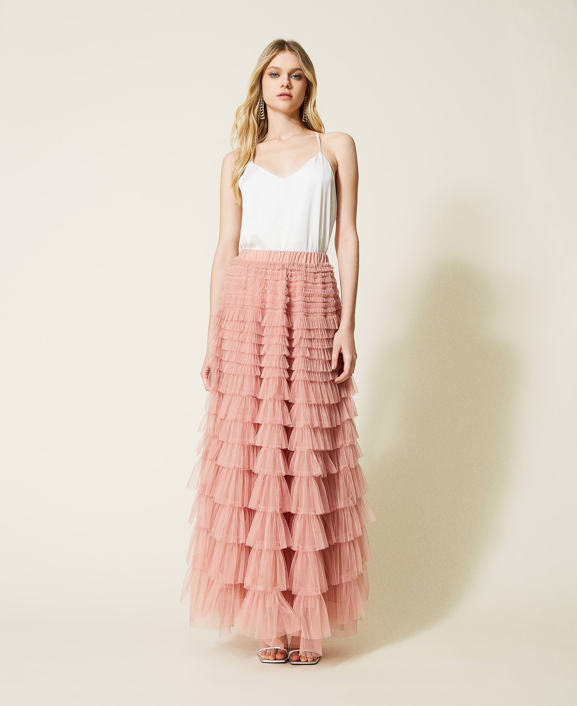Pleated tulle long skirt Woman, Pink TWINSET Milano