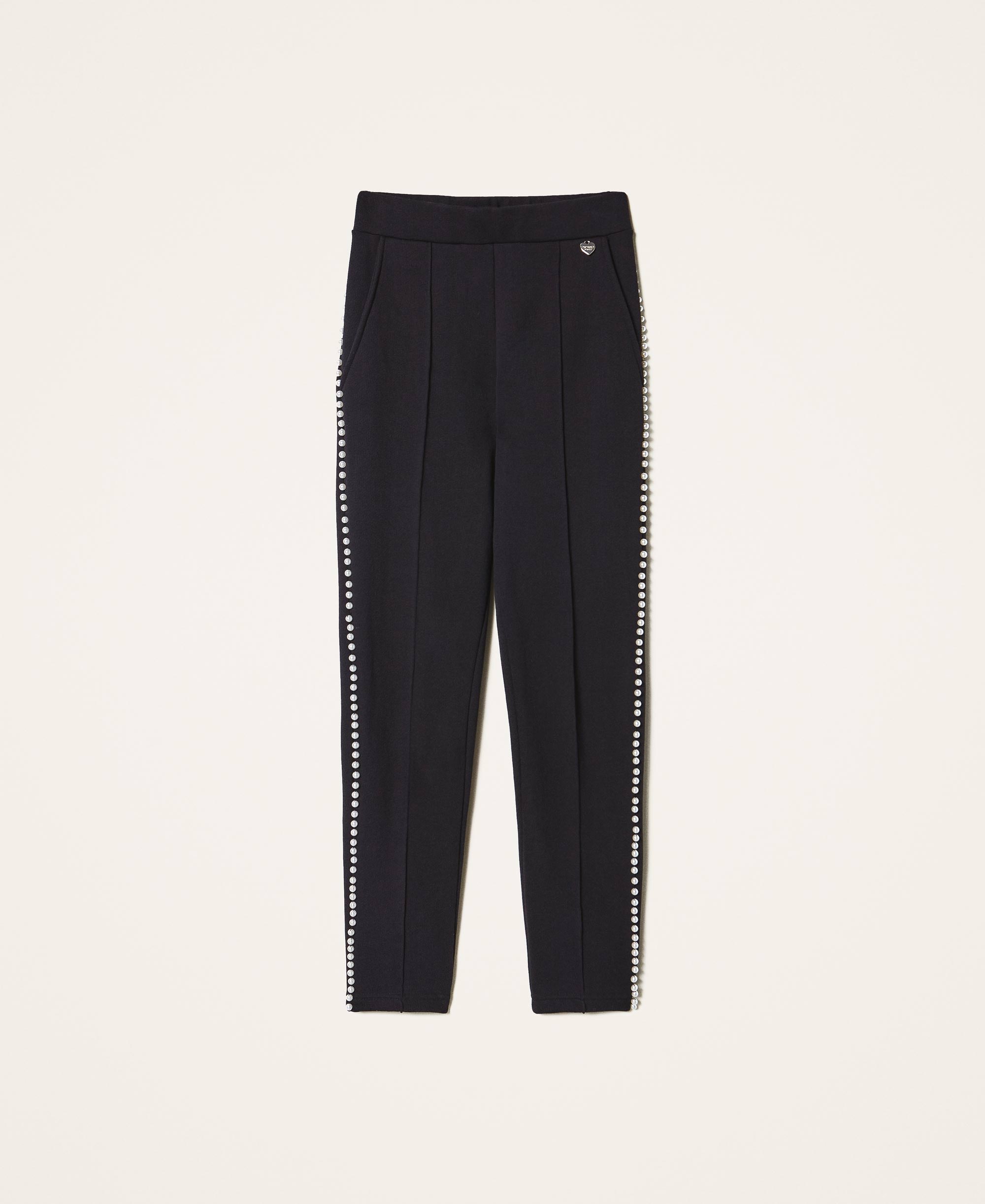 Pantaloni con ricamo di perle Donna, Nero | TWINSET Milano