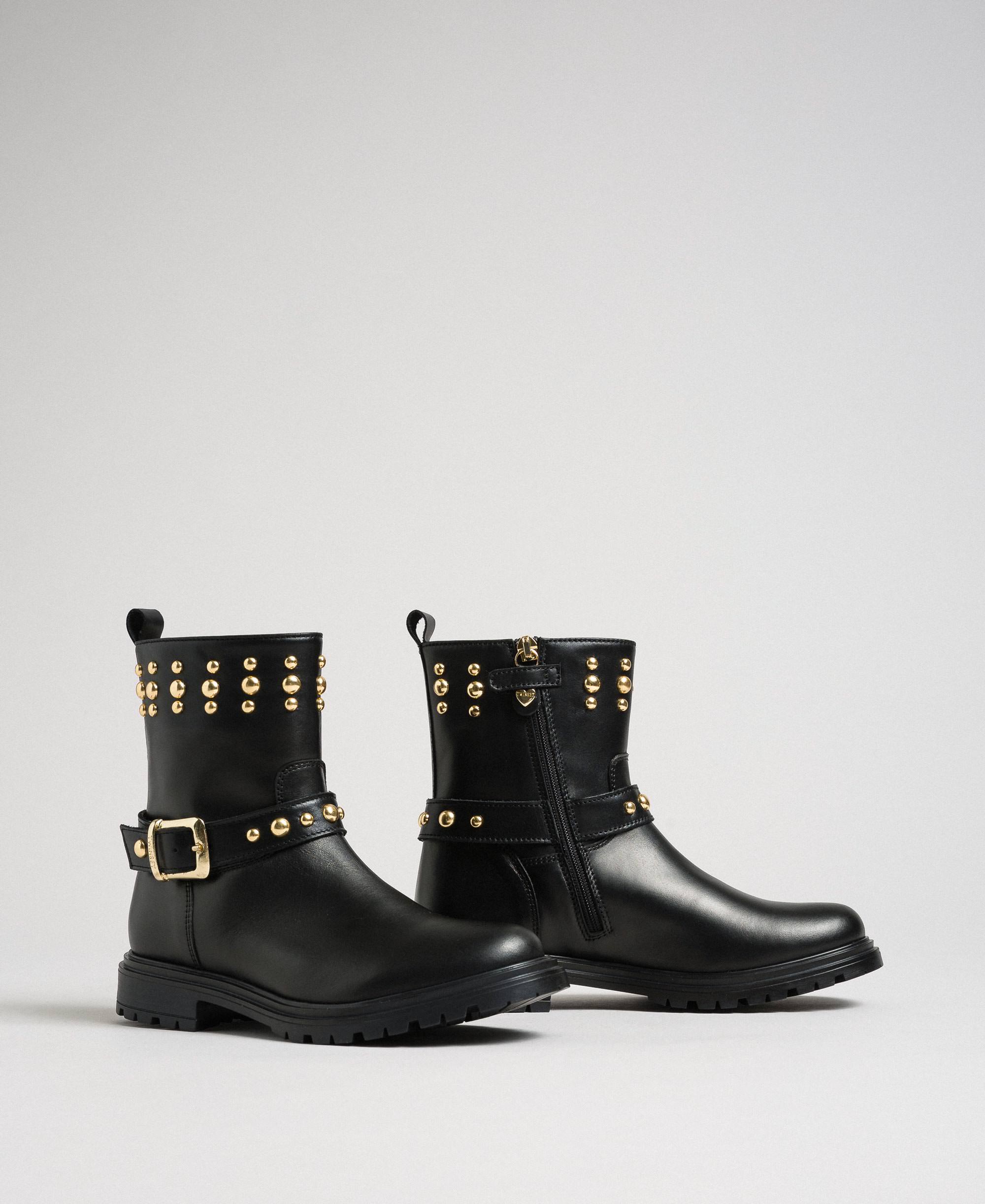 Comfort Studded Side Slip On Faux Leather Rubber Sole Black Boots UK 4 EU 37 956 