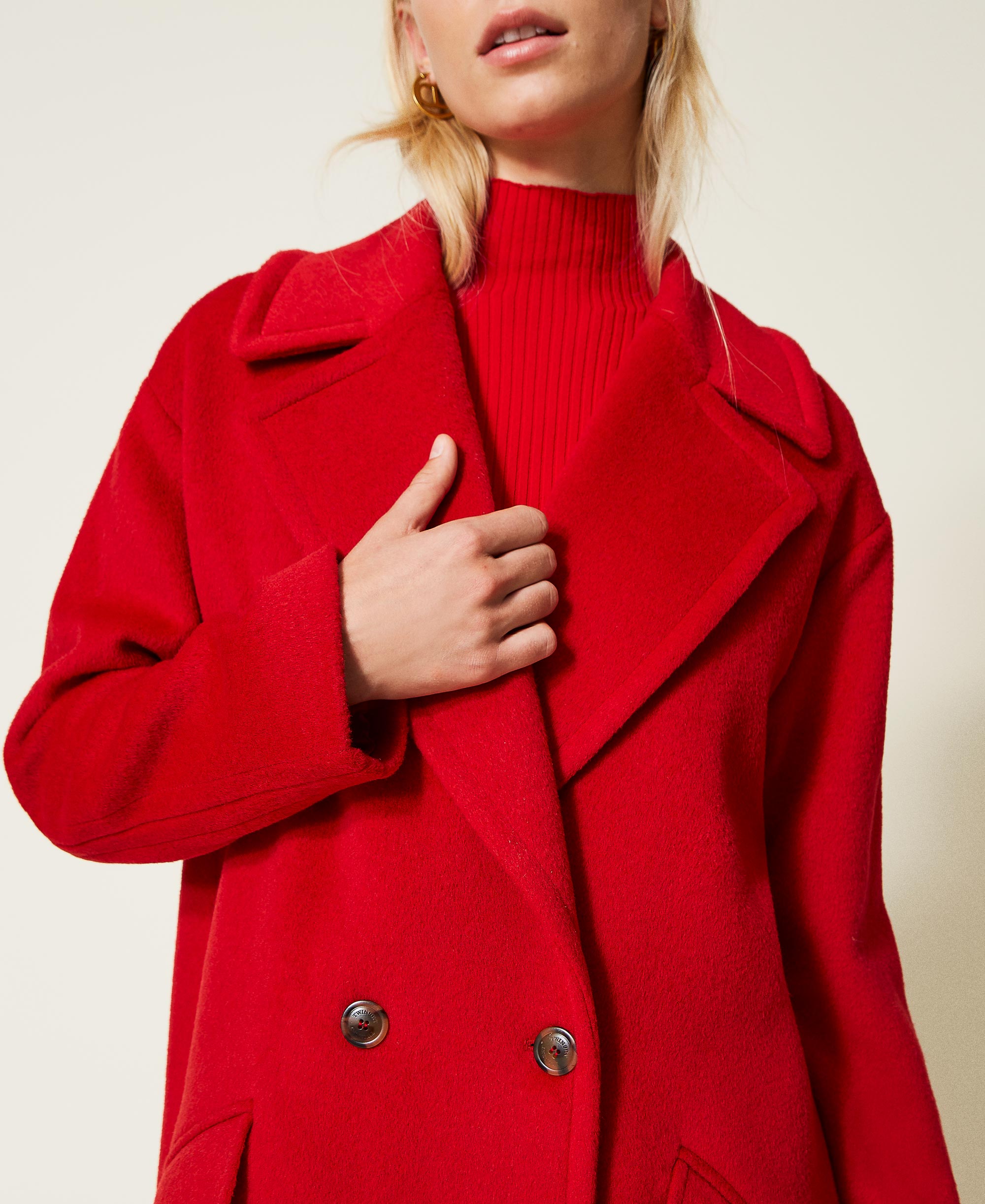 Brushed wool blend double-breasted coat Woman, Red | TWINSET Milano