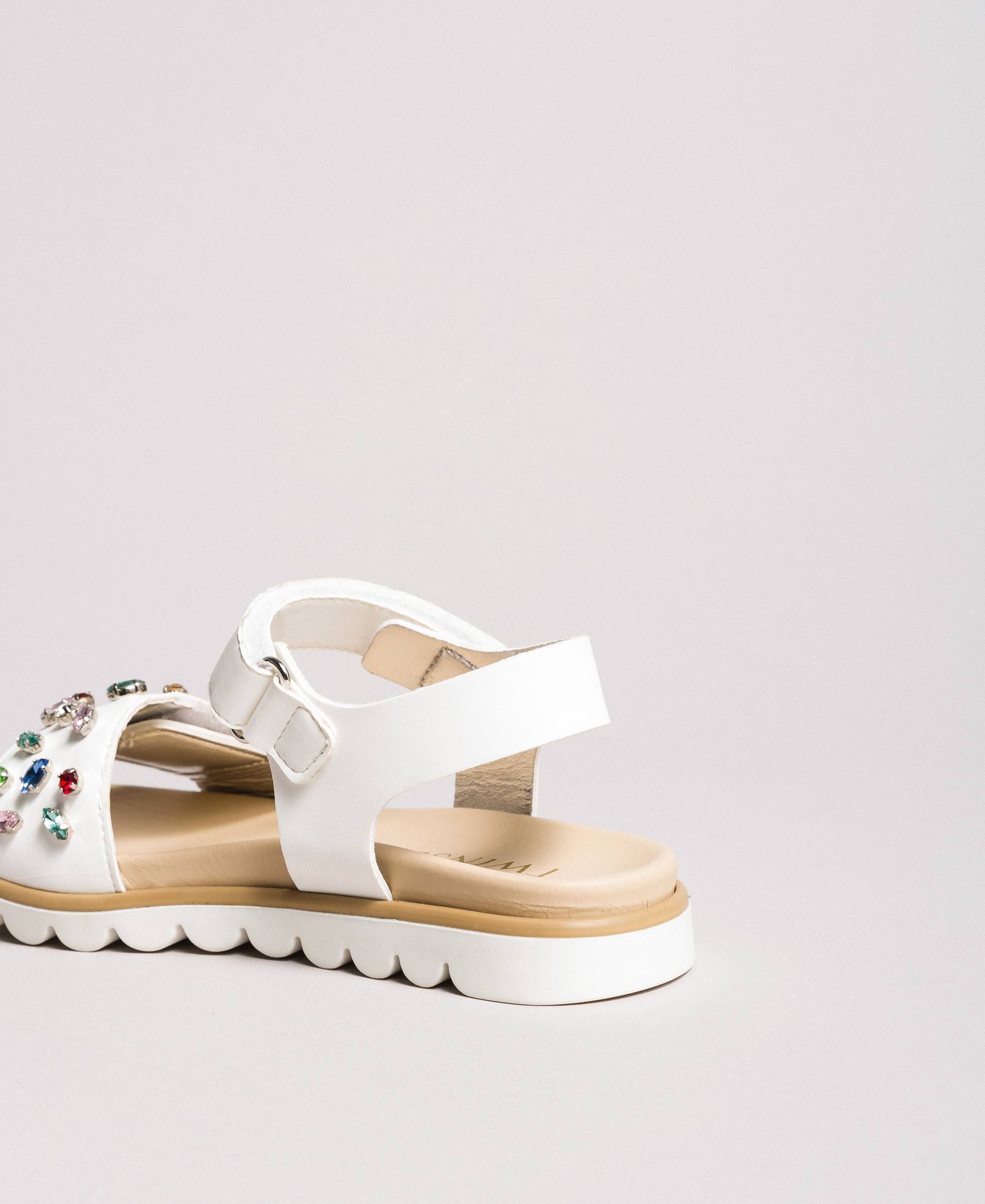 Sandals with multicolour rhinestones Child, White | TWINSET Milano