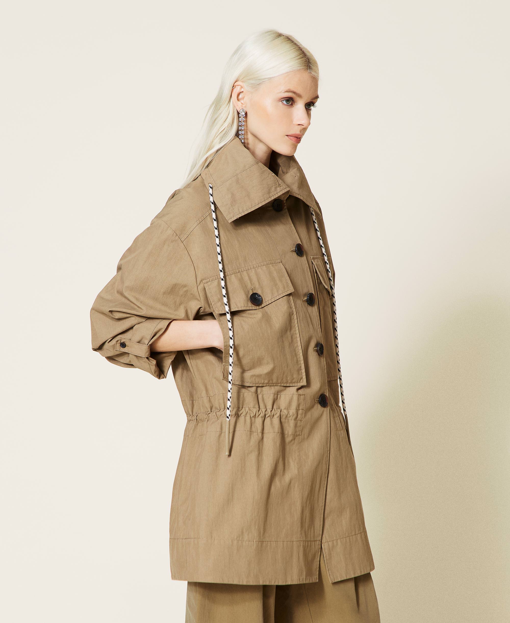 Recycled cotton canvas parka coat
