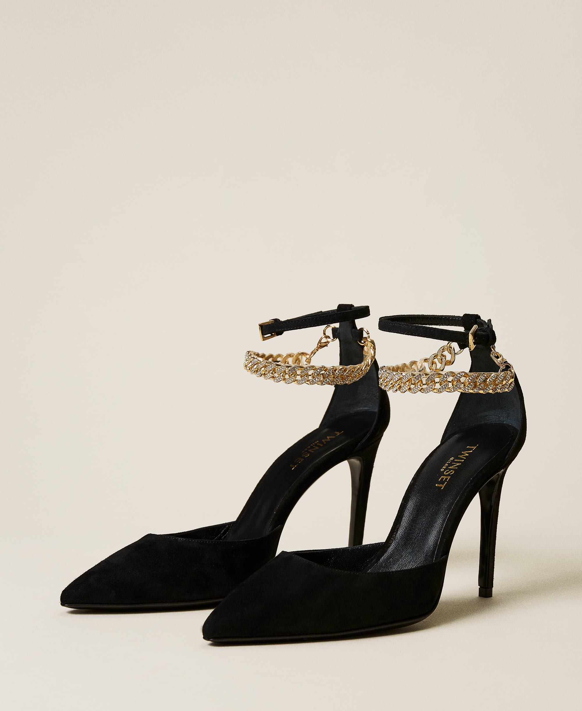 Leather Court Shoes With Chain And Strap Woman Black Twinset Milano 