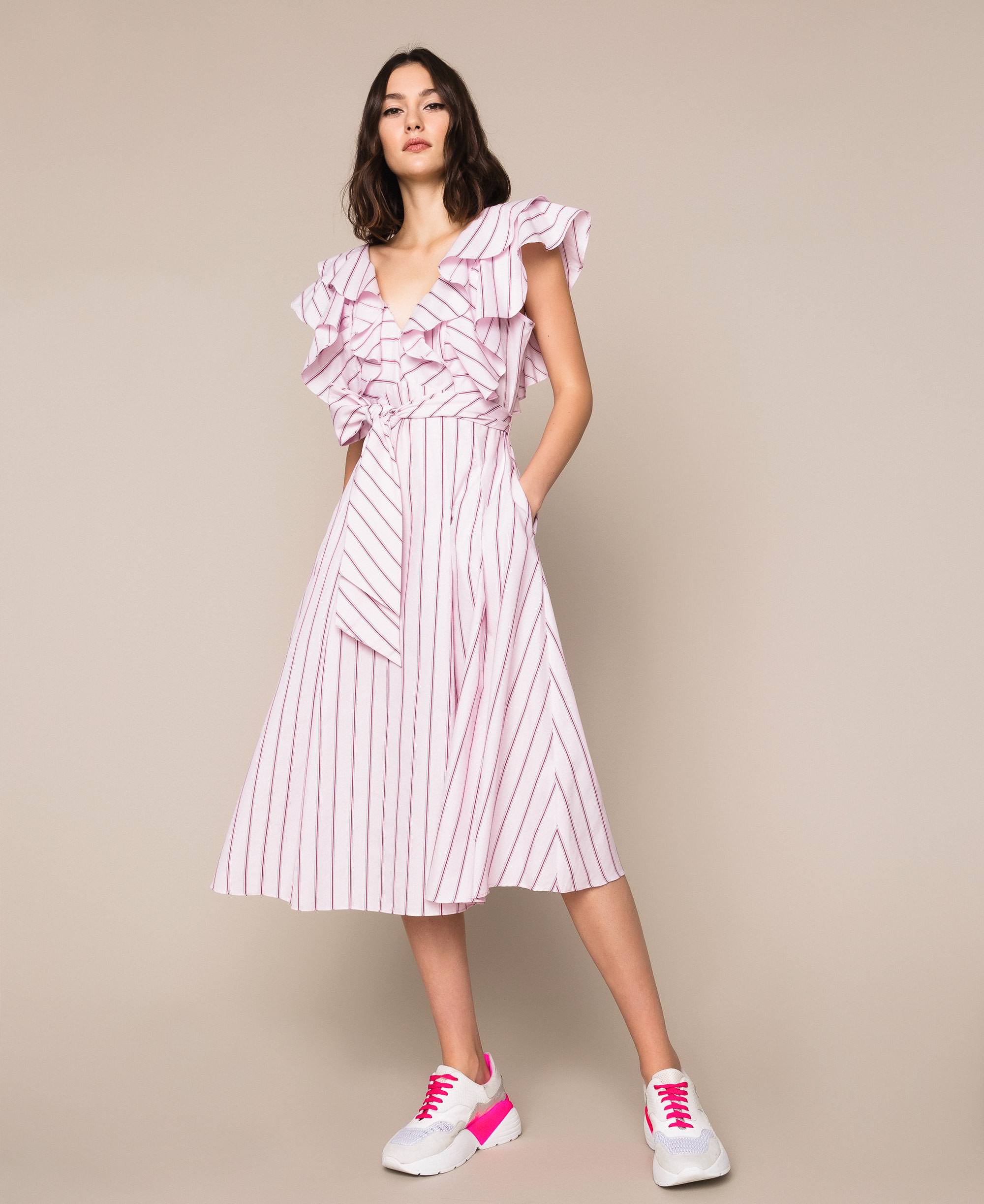 Striped Poplin Midi Dress Woman Pink Twinset Milano 