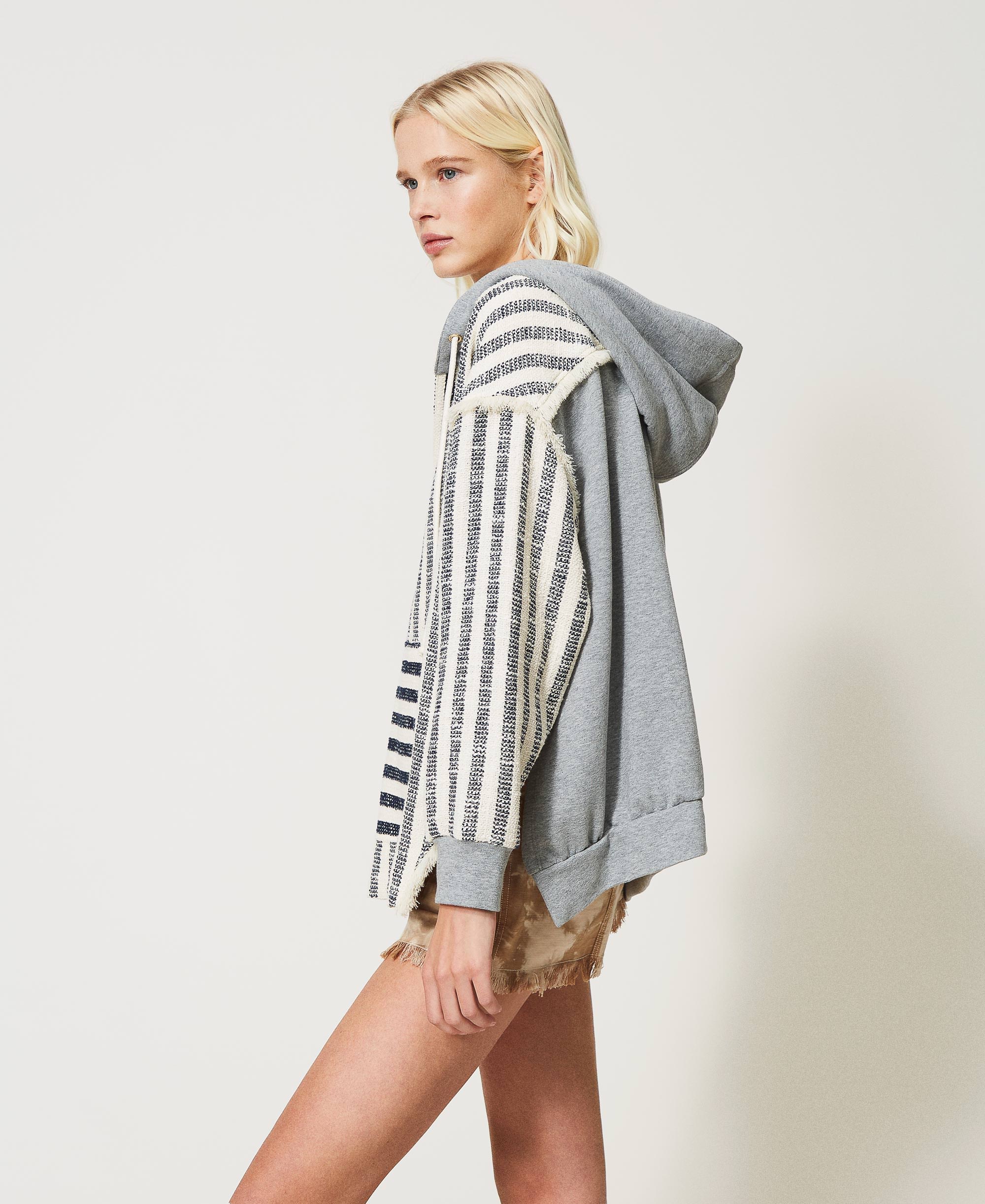 Oversize striped hoodie Woman, Grey | TWINSET Milano