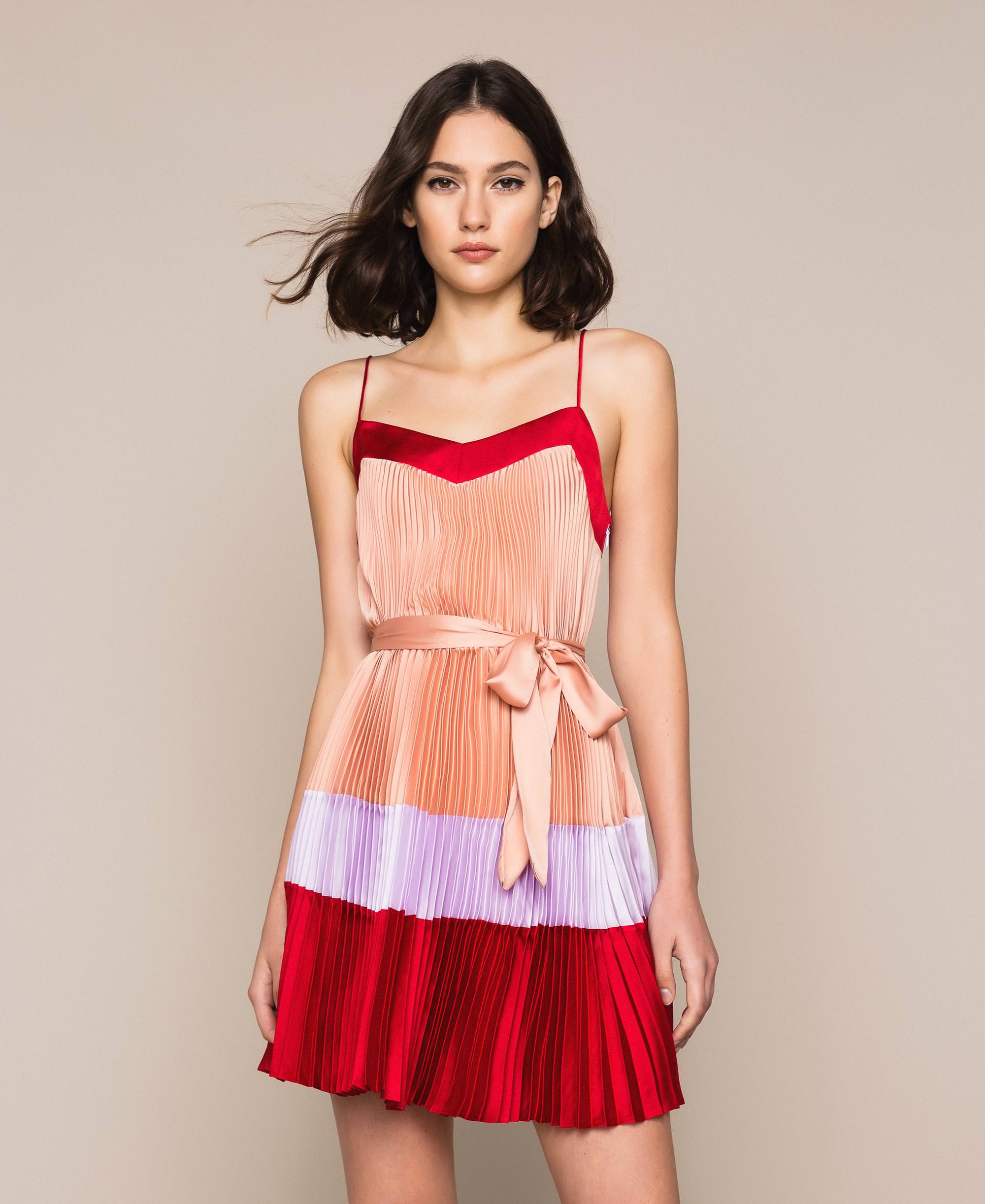 Satin Overlapping Pleaded Dress