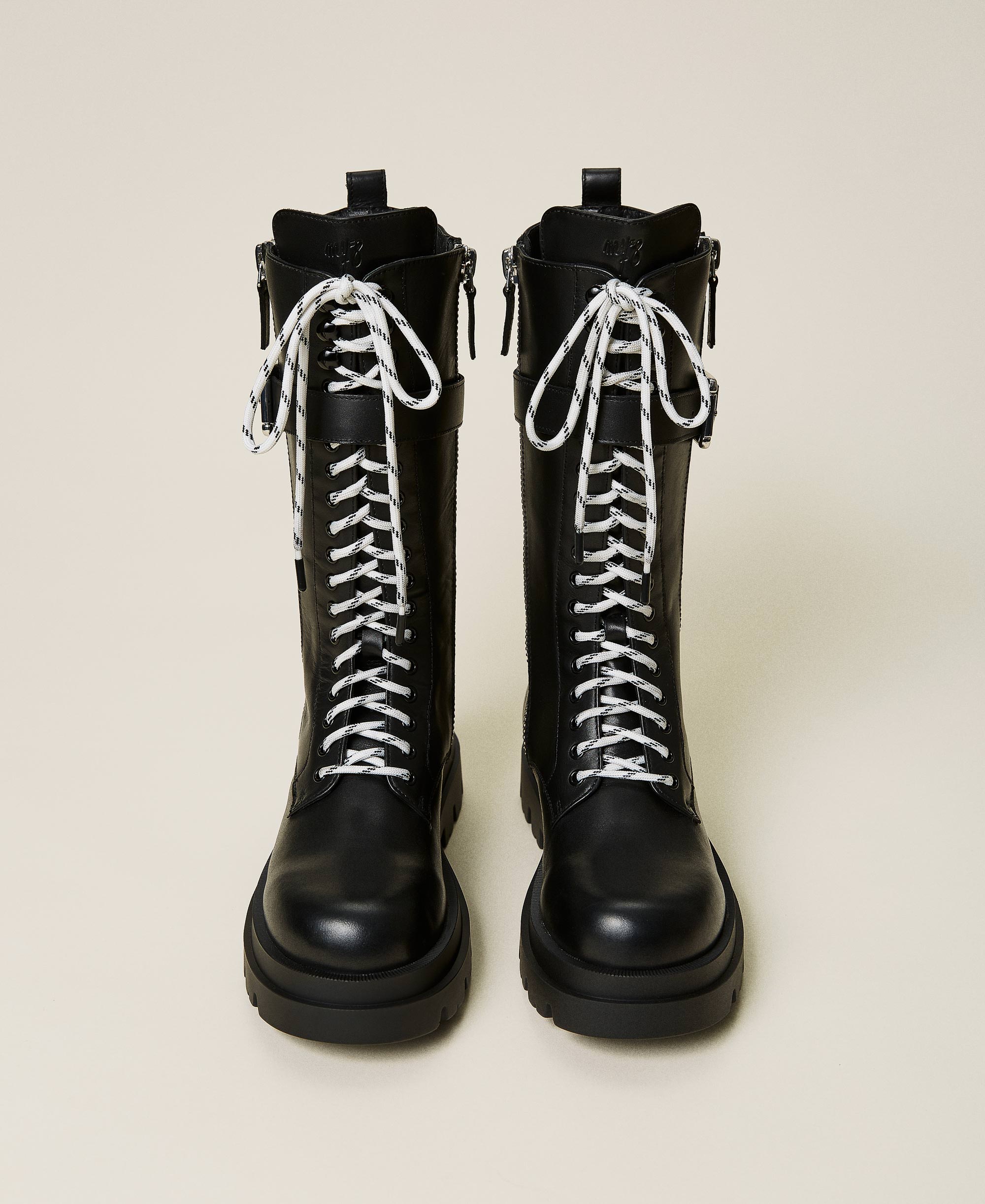 Anfibi alti MYFO in pelle Unisex, Nero | TWINSET Milano